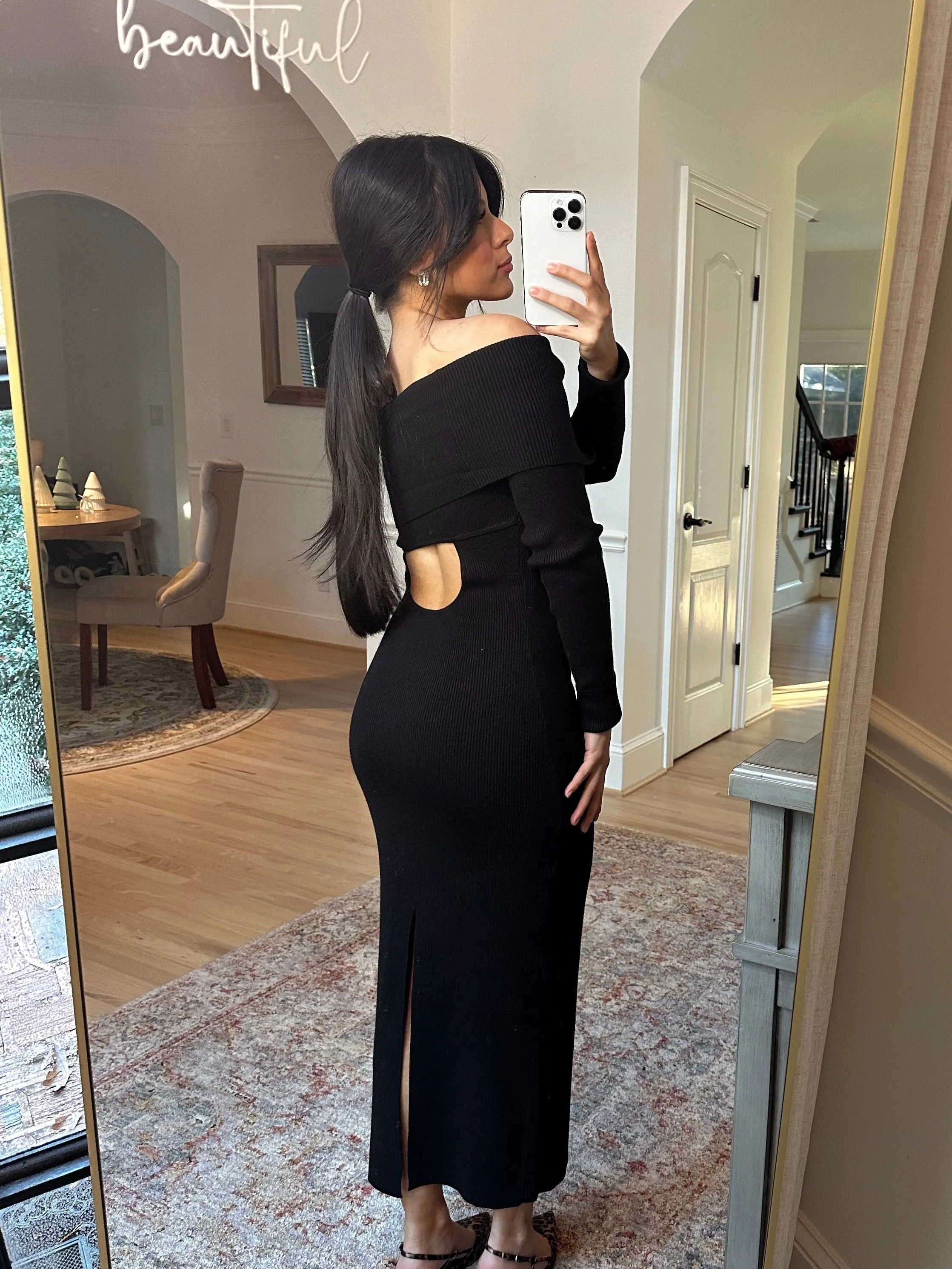 Off Shoulder Black Sweater Dress