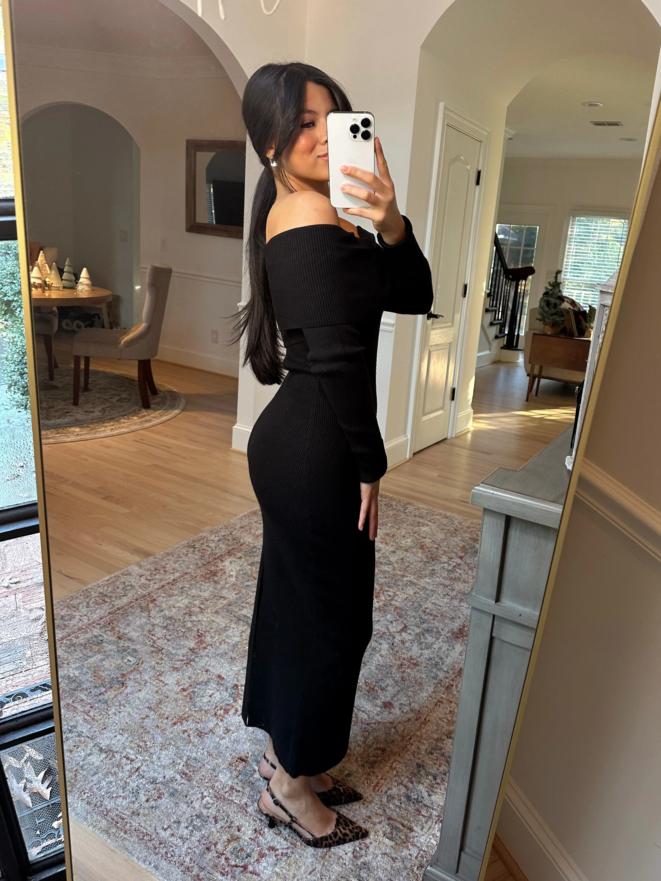 Off Shoulder Black Sweater Dress