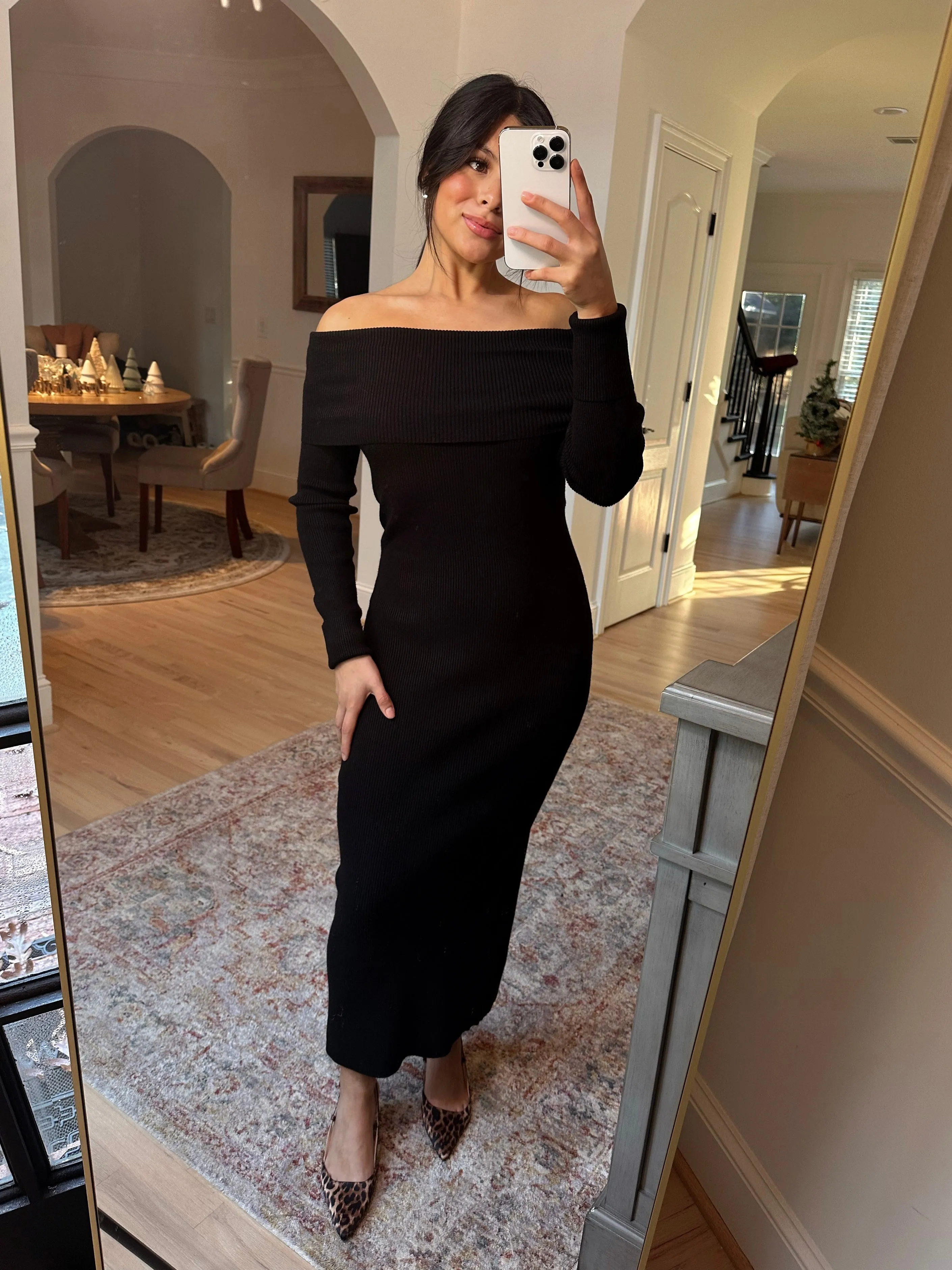 Off Shoulder Black Sweater Dress