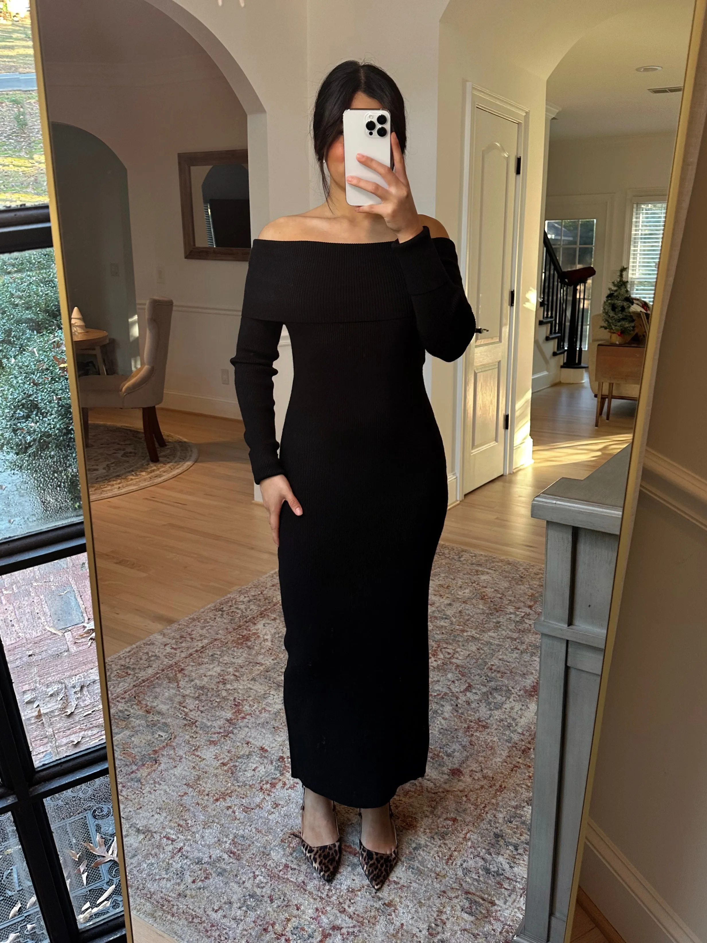 Off Shoulder Black Sweater Dress