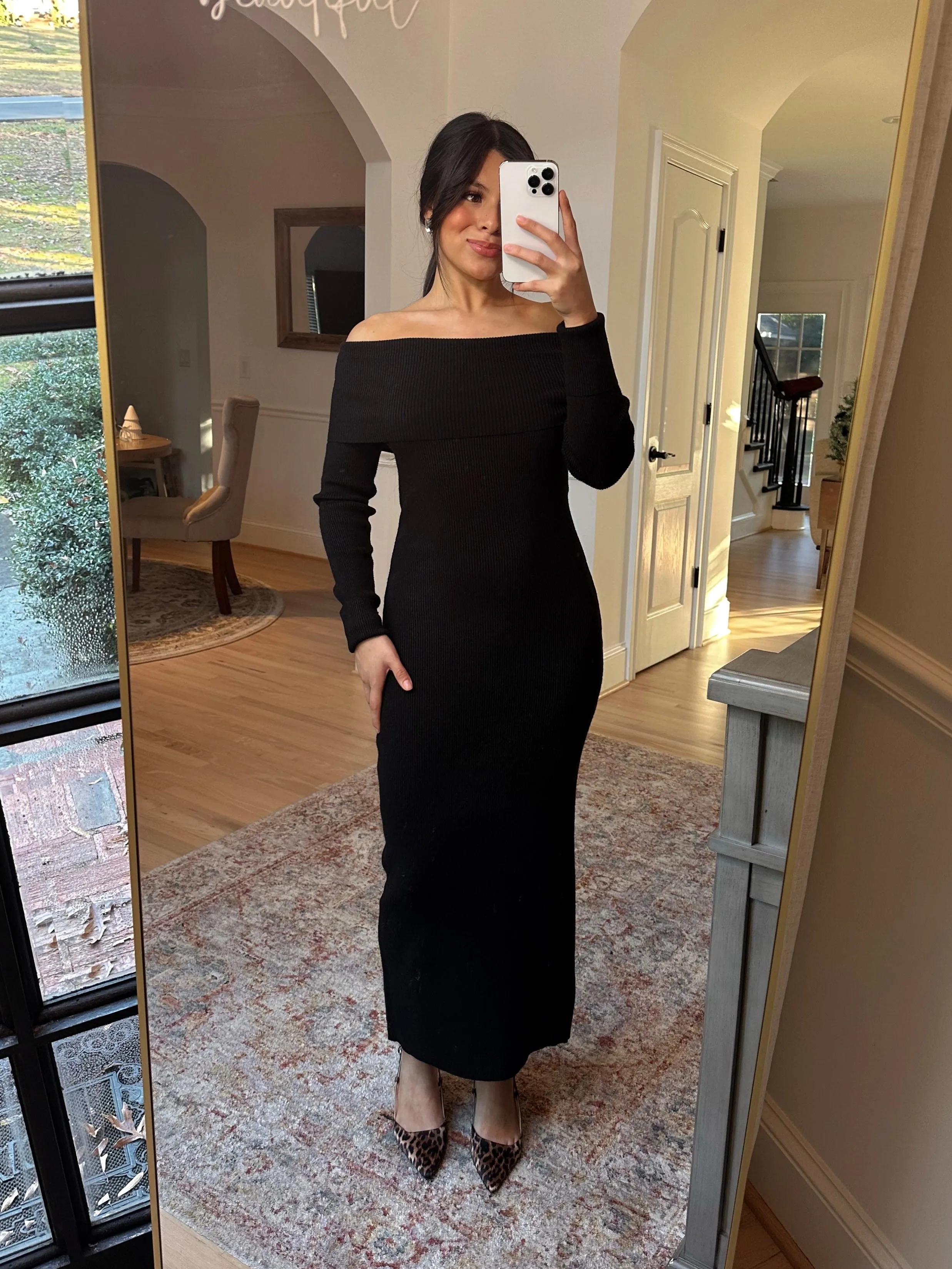 Off Shoulder Black Sweater Dress