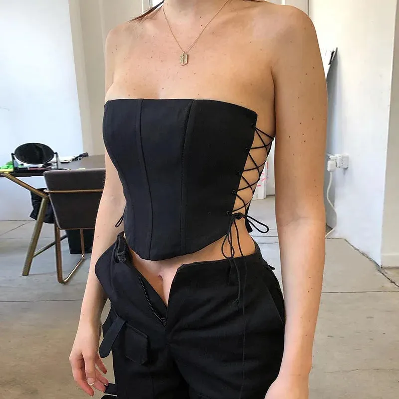 Off Shoulder Lace Up Bustier Top