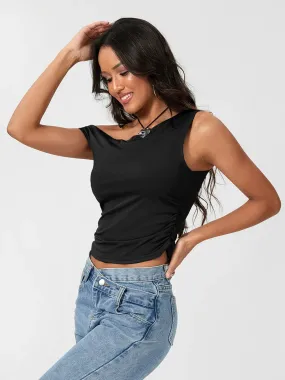 Off The Shoulder Tops Y2K Cute Going Out Slim Fitted Ruched Crop Tank Crop Sleeveless Top