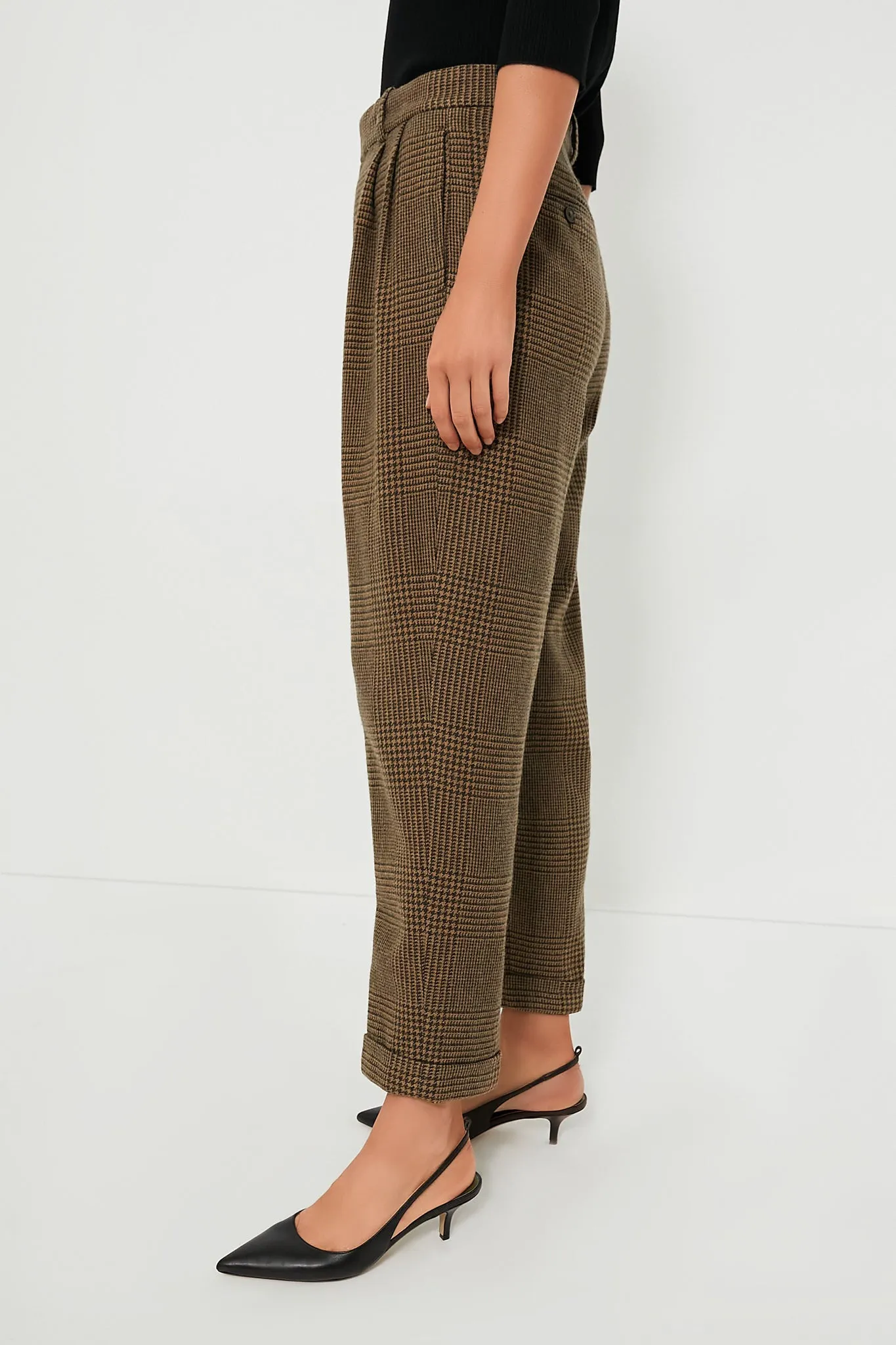 Olive Glen Check Cropped Trouser