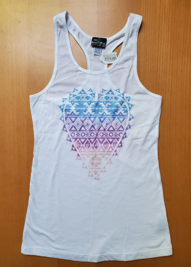 ON SALE Aztec Heart Vintage Tank Top (White)