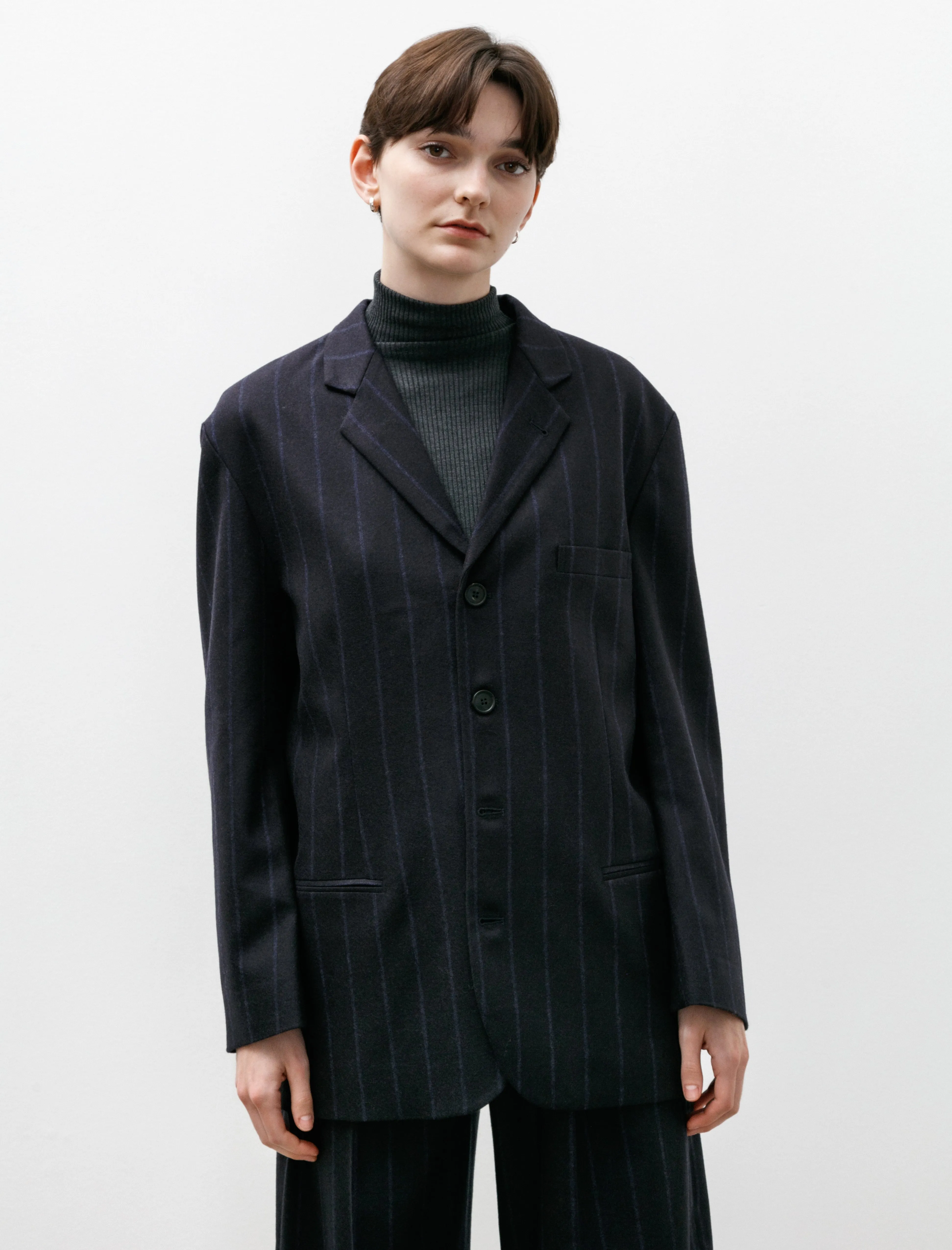 Oversized Blazer with Darts Navy Pinstripe