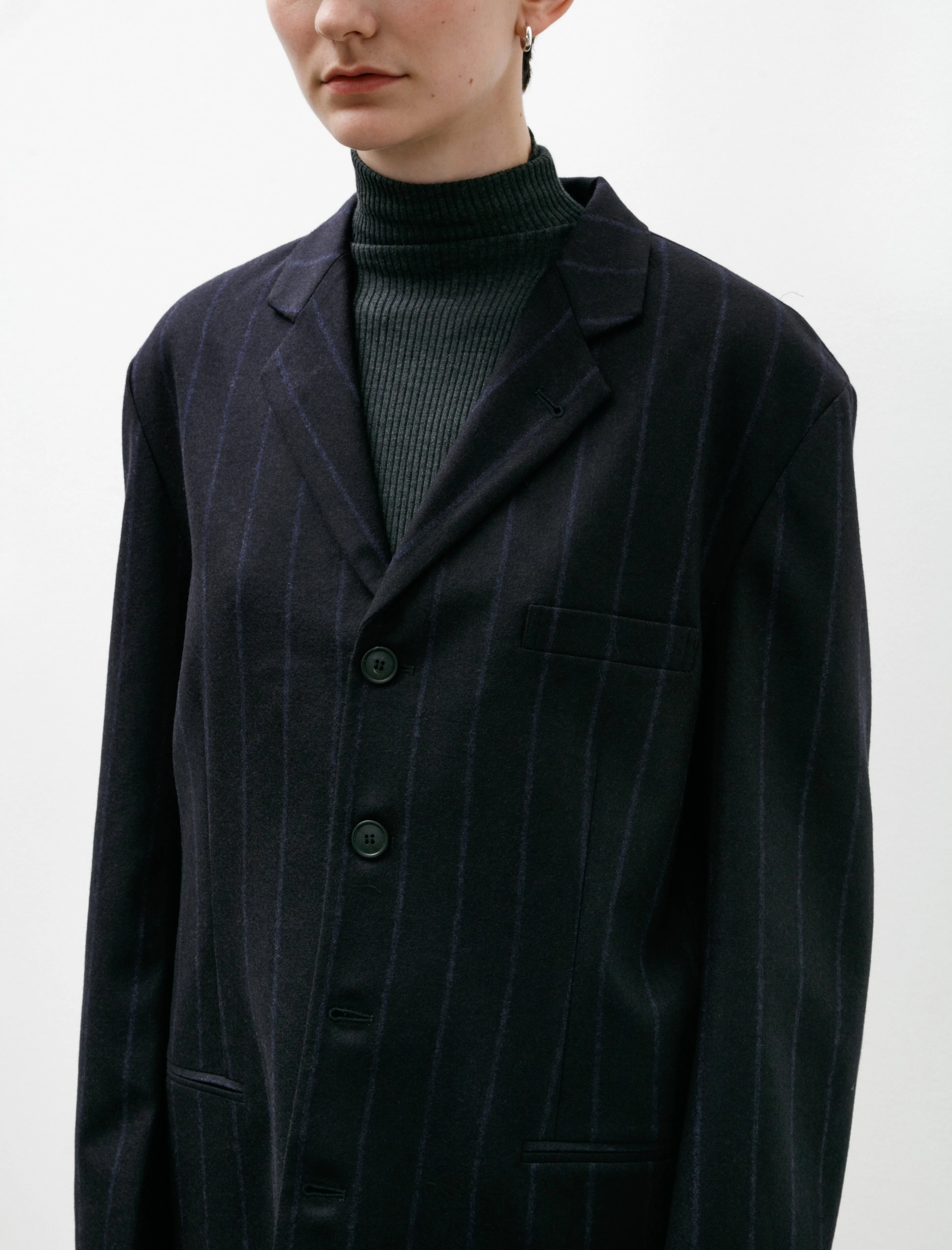 Oversized Blazer with Darts Navy Pinstripe