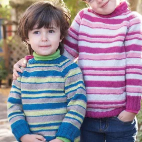 Patons Knit Kids Top-Down Striped Sweater