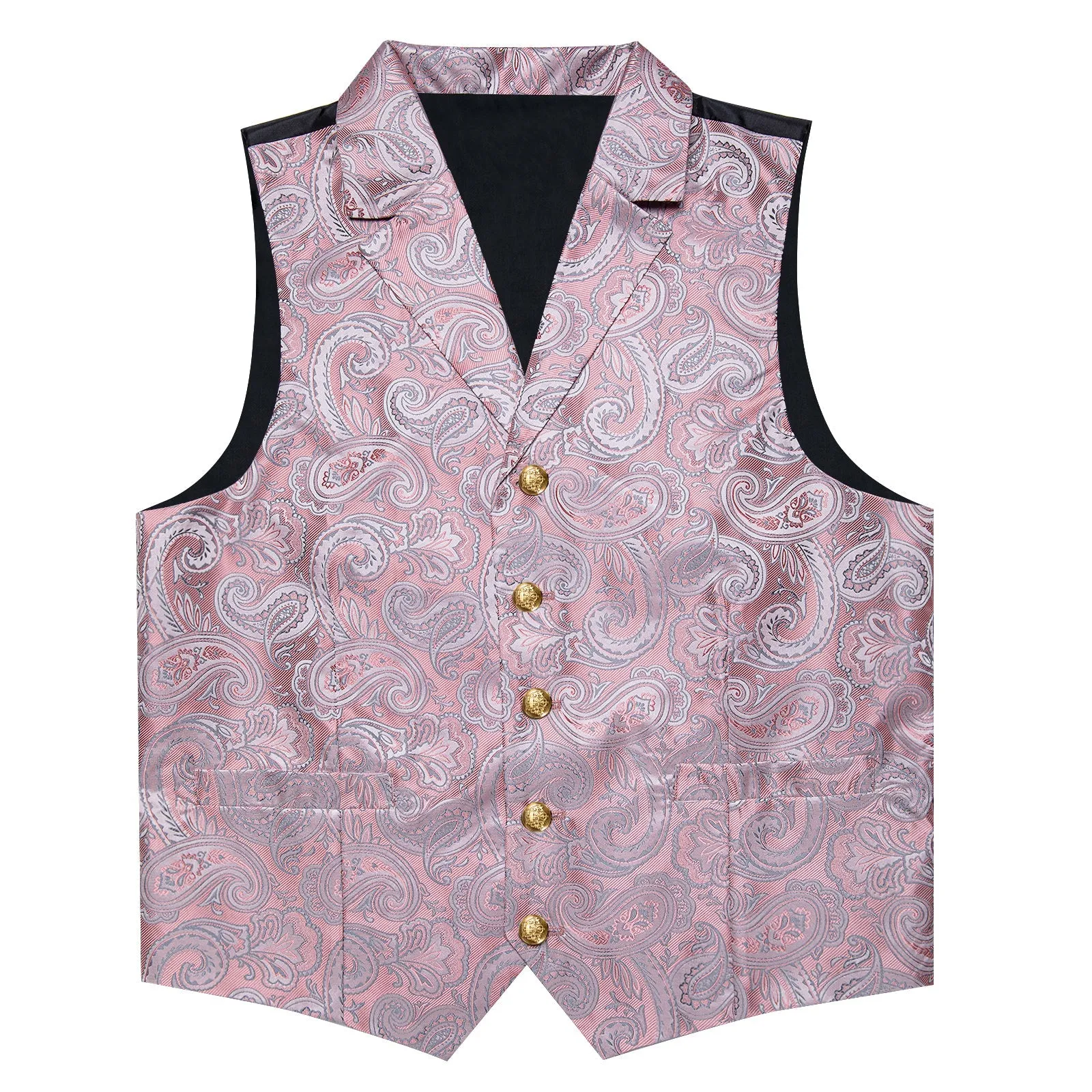 Pink Paisley Men's Collar Vest Tie Hanky Cufflinks Set Waistcoat Suit Set