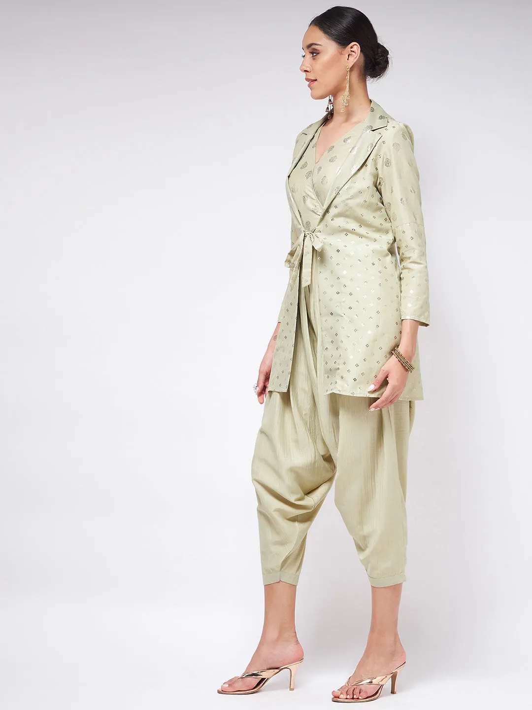 Pista Festive Foil Printed Jumpsuit With Stylish Jacket