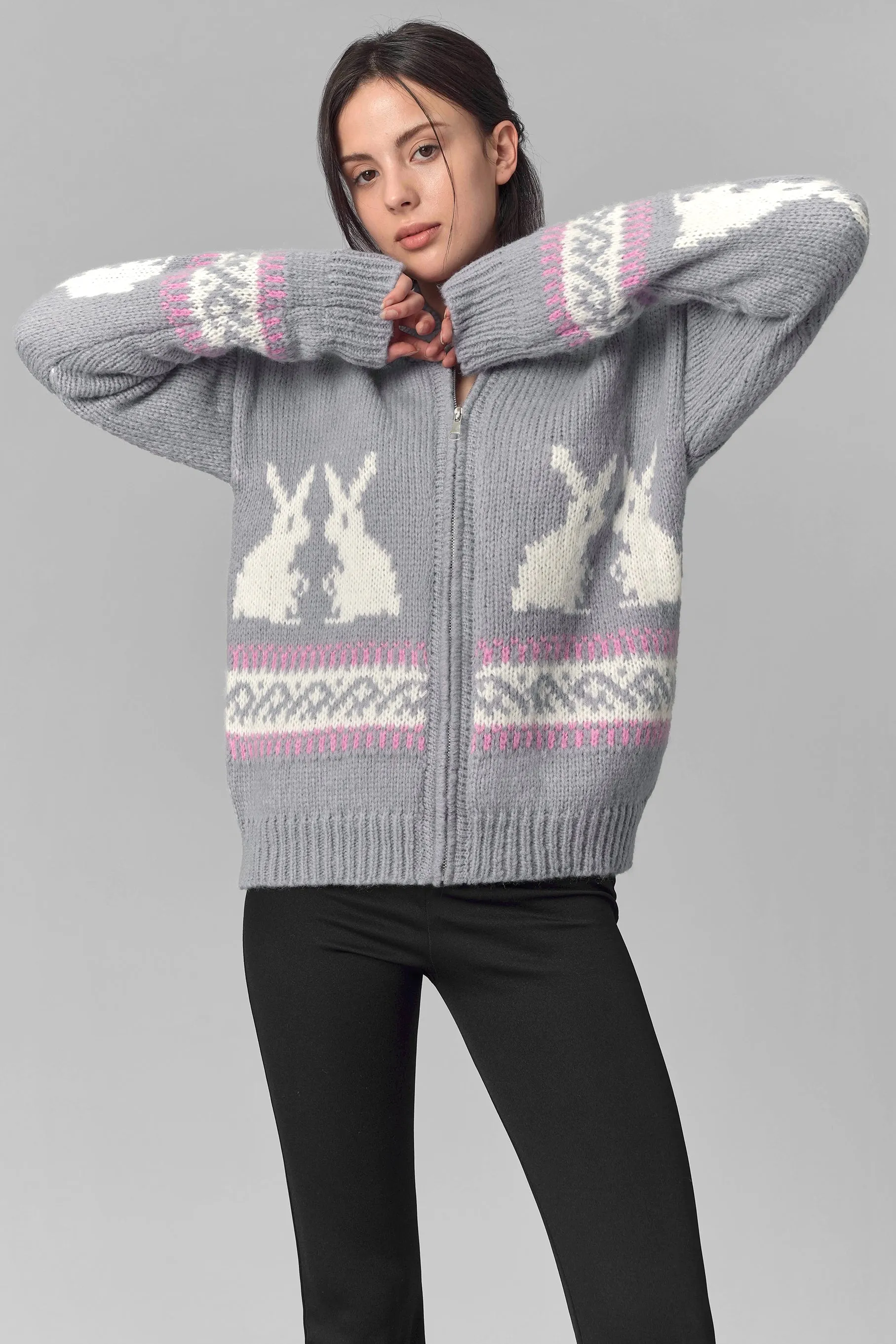 Pixel Bunny Zip Cardigan