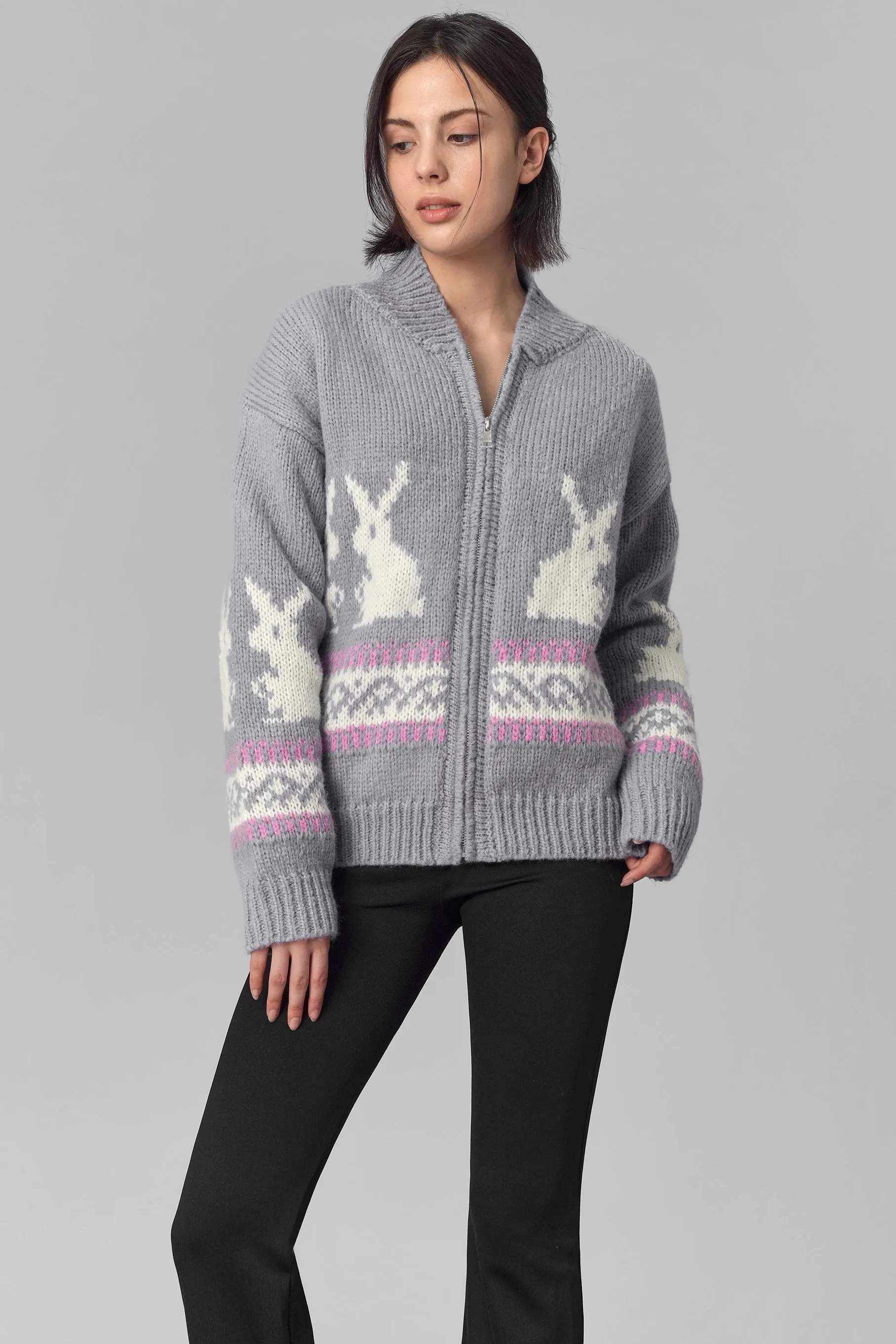 Pixel Bunny Zip Cardigan