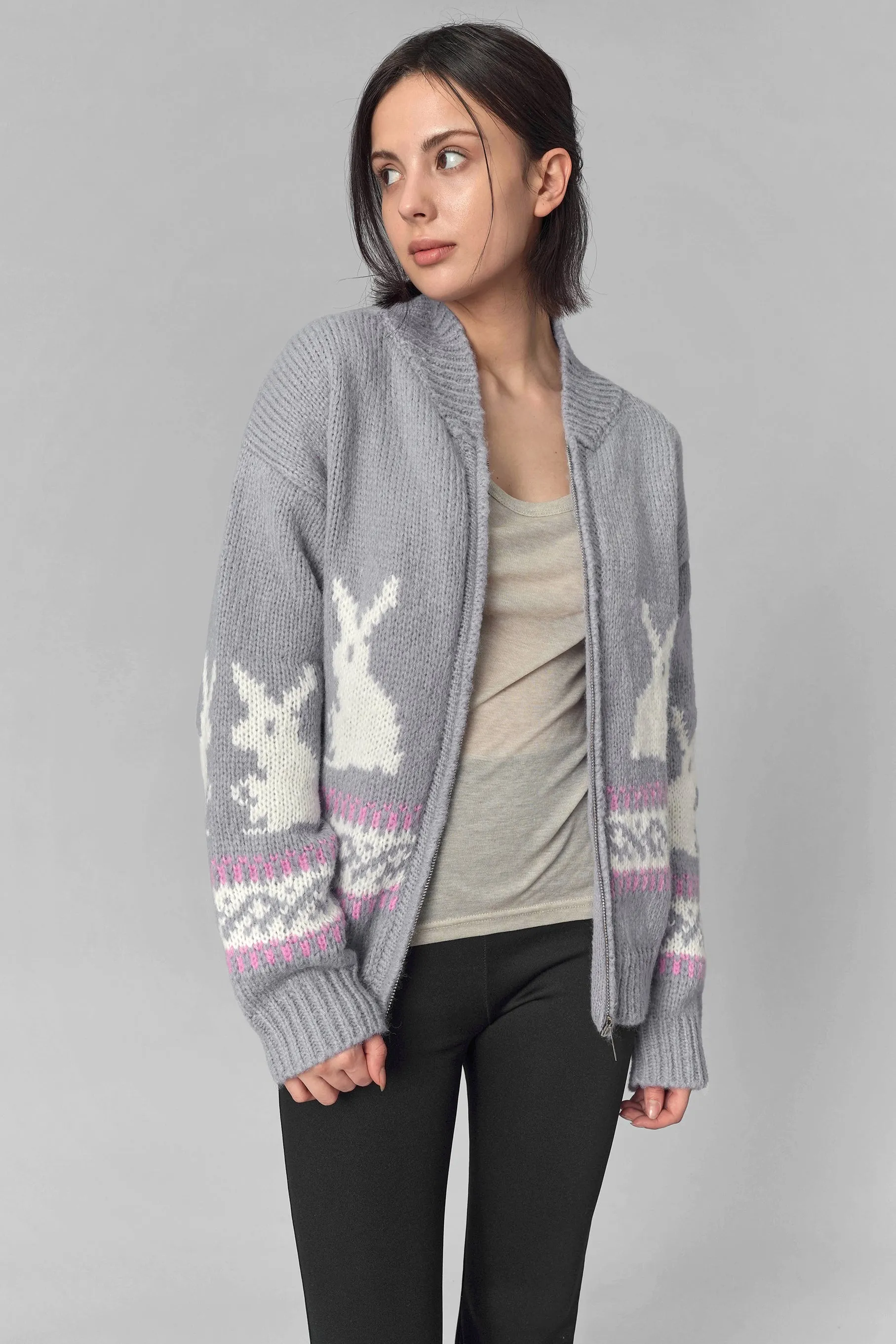 Pixel Bunny Zip Cardigan