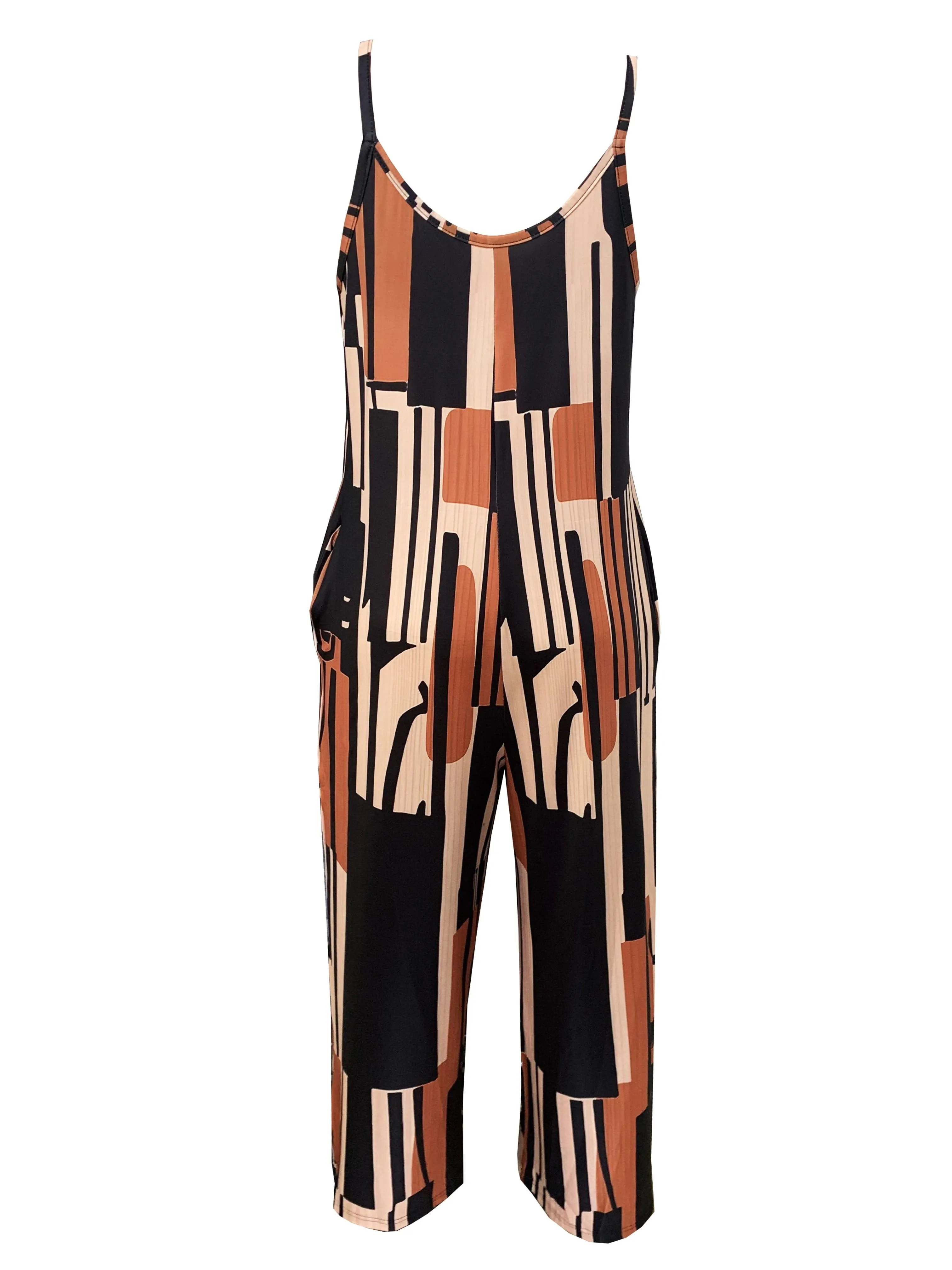 Plus Colorblock Geometric Print Wide Leg Cami Jumpsuit