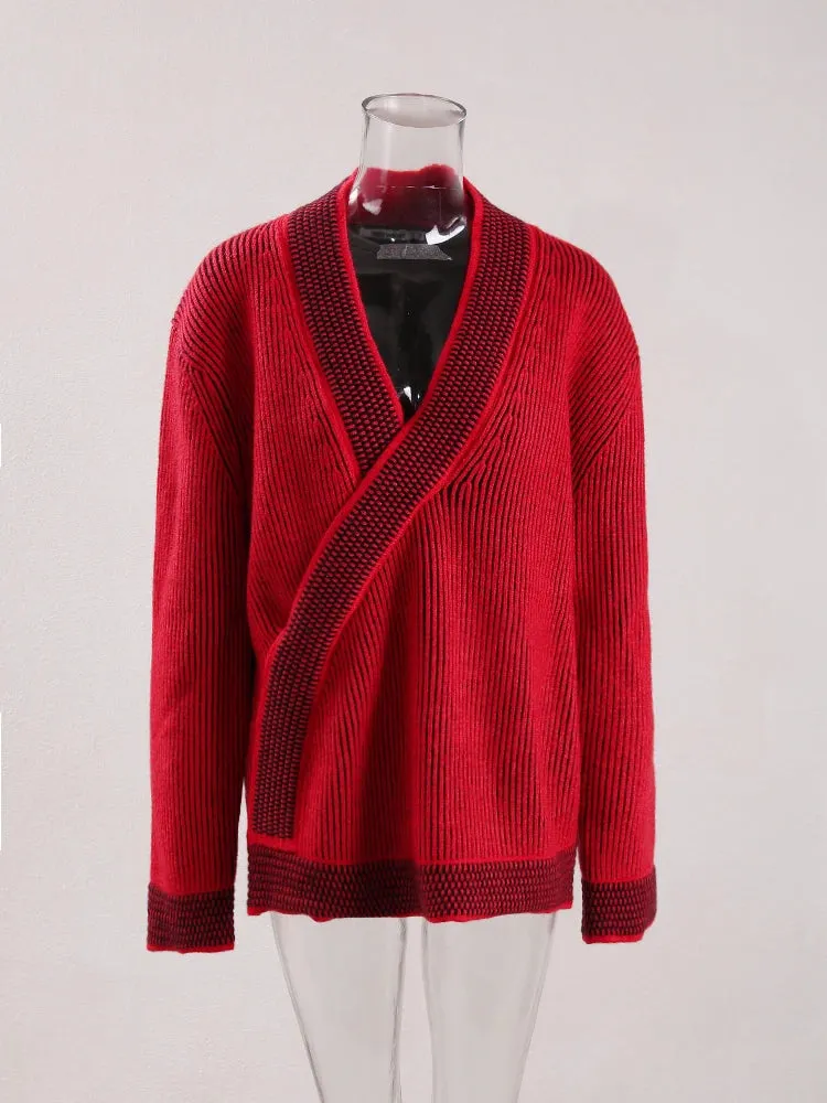 Pre Order:  Loose Red Striped Casual Knitted Sweater