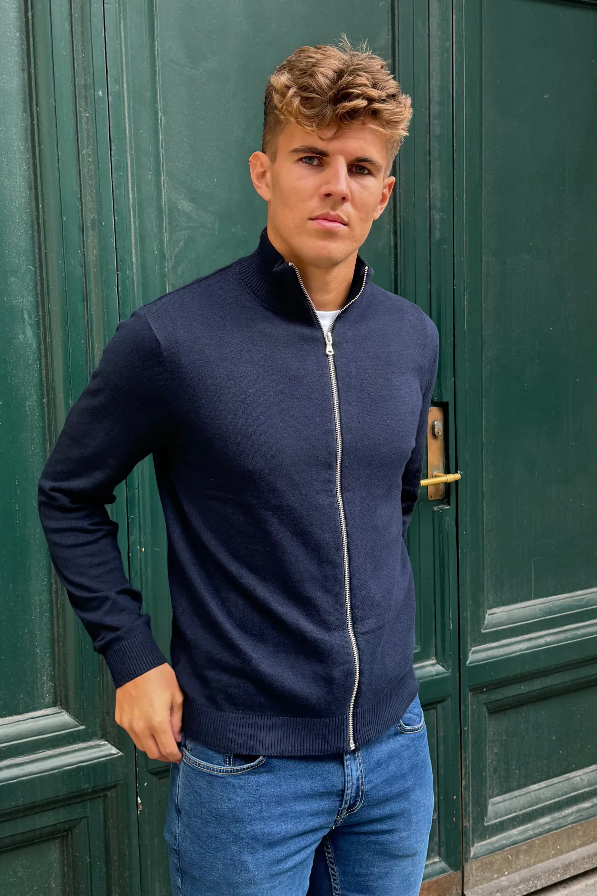 Pullover Zip Cardigan - Navy