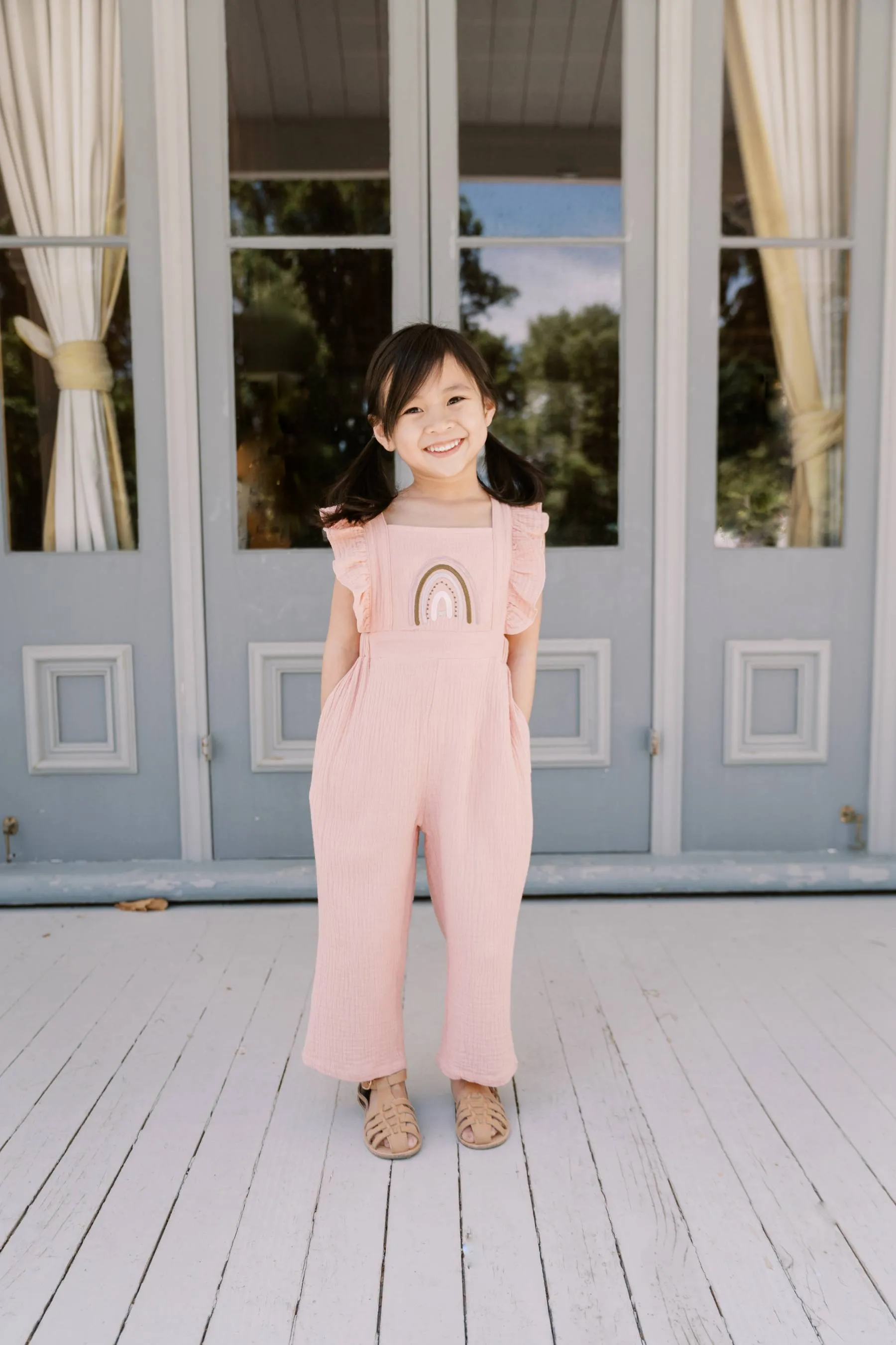 Rainbow Muslin Overall - Blush