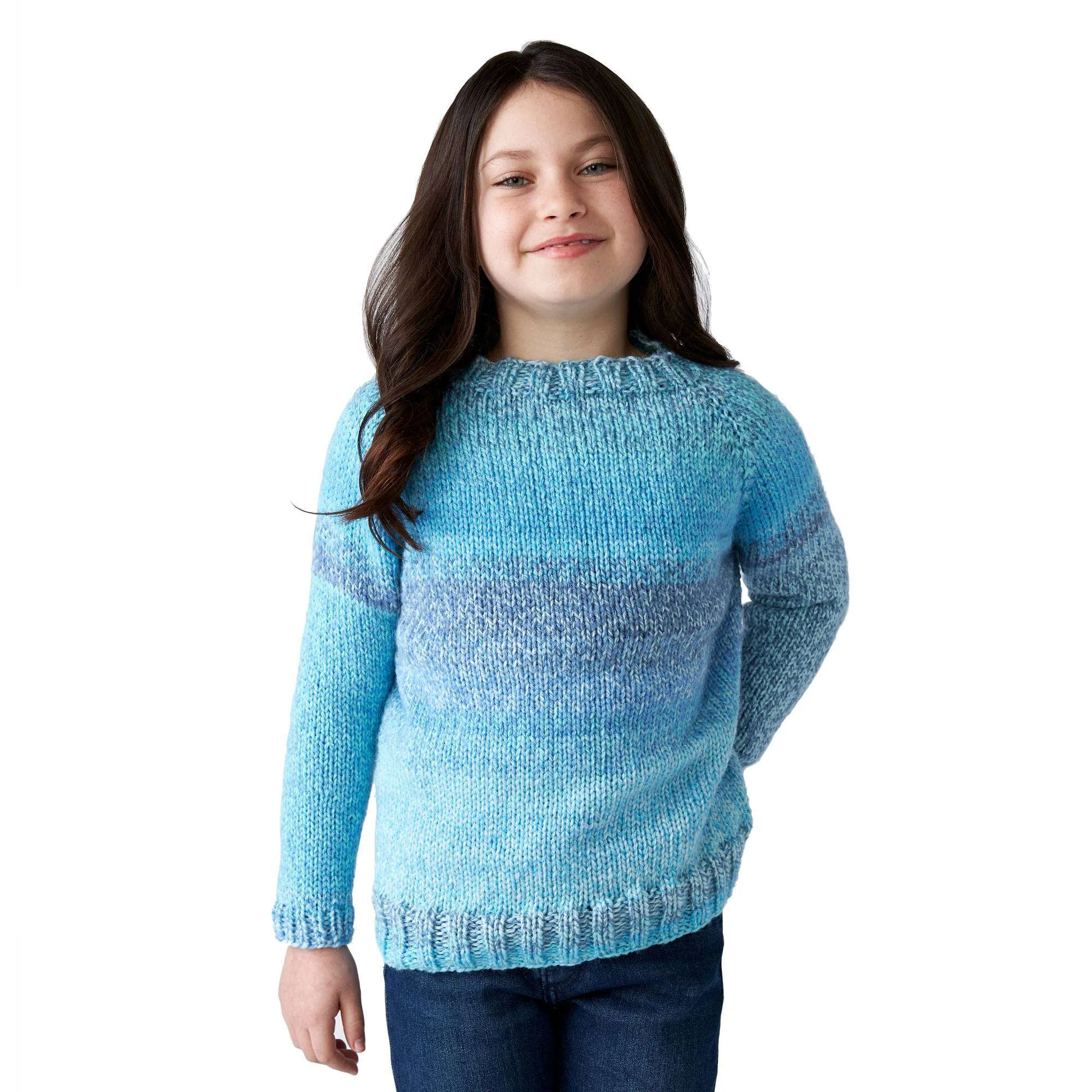 Red Heart Childs Top Down Knit Pullover