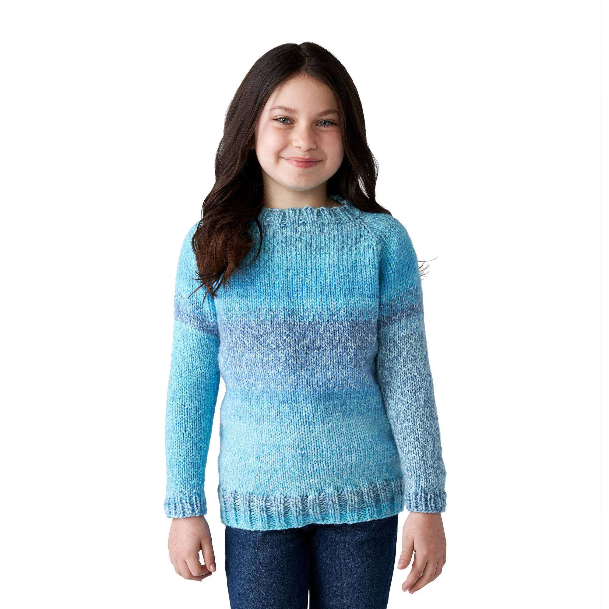 Red Heart Childs Top Down Knit Pullover