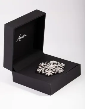 Rhodium Large Diamante Snowflake Broach