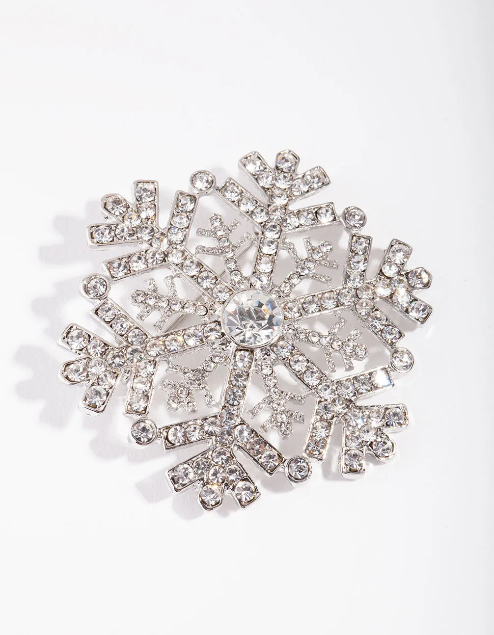 Rhodium Large Diamante Snowflake Broach