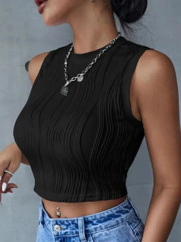 Rib Knit High Neck Crop Top