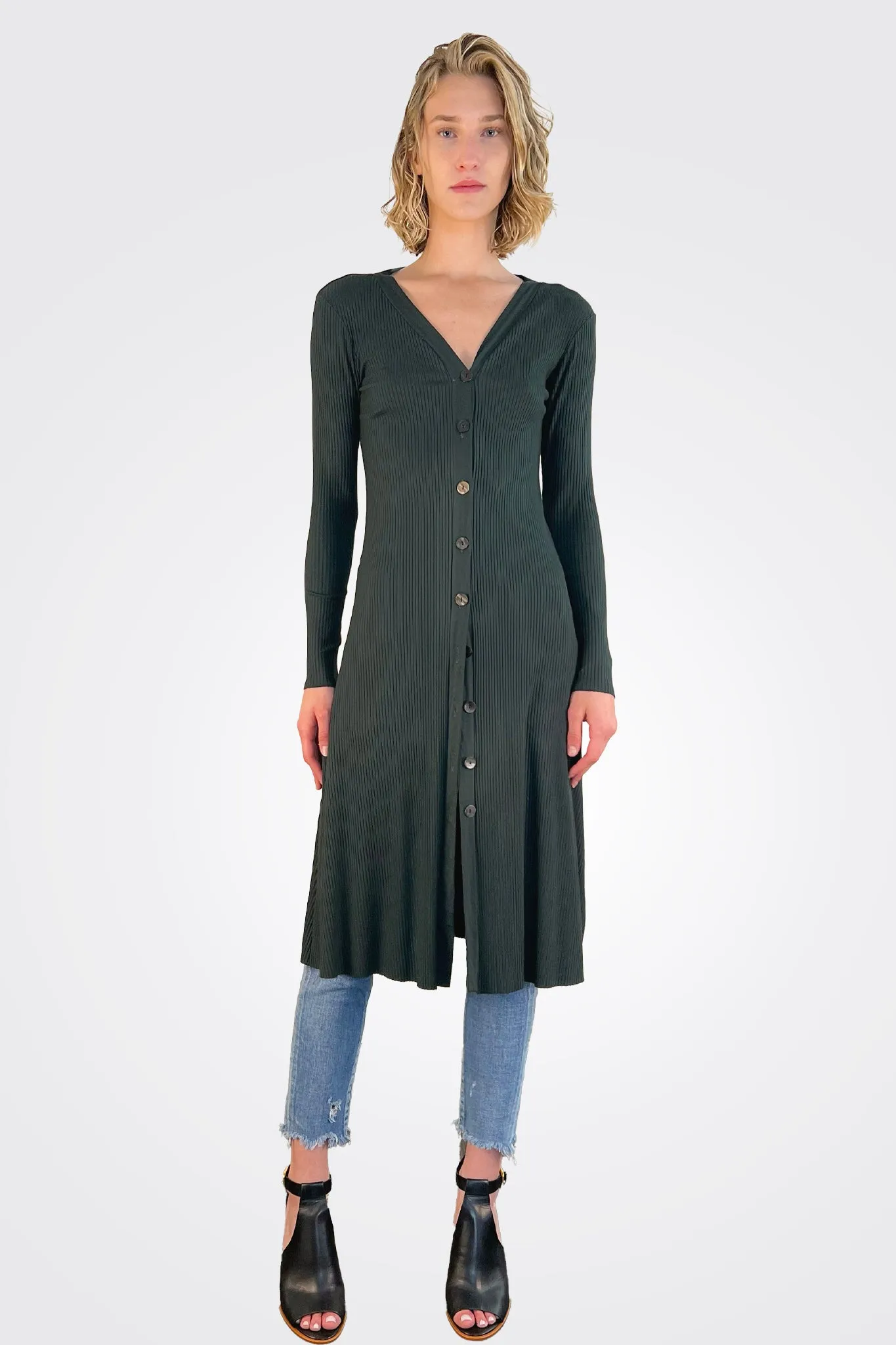 Ribbed Cardigan Dress - Dark Cedar