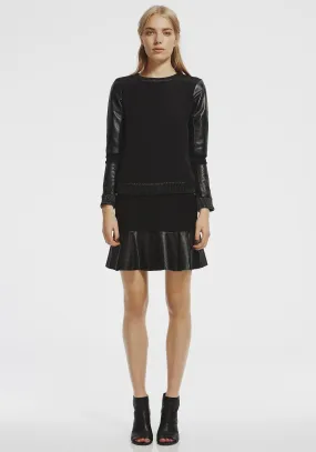 Rockett Skirt perforated Black Leather & Ponti - SAMPLE