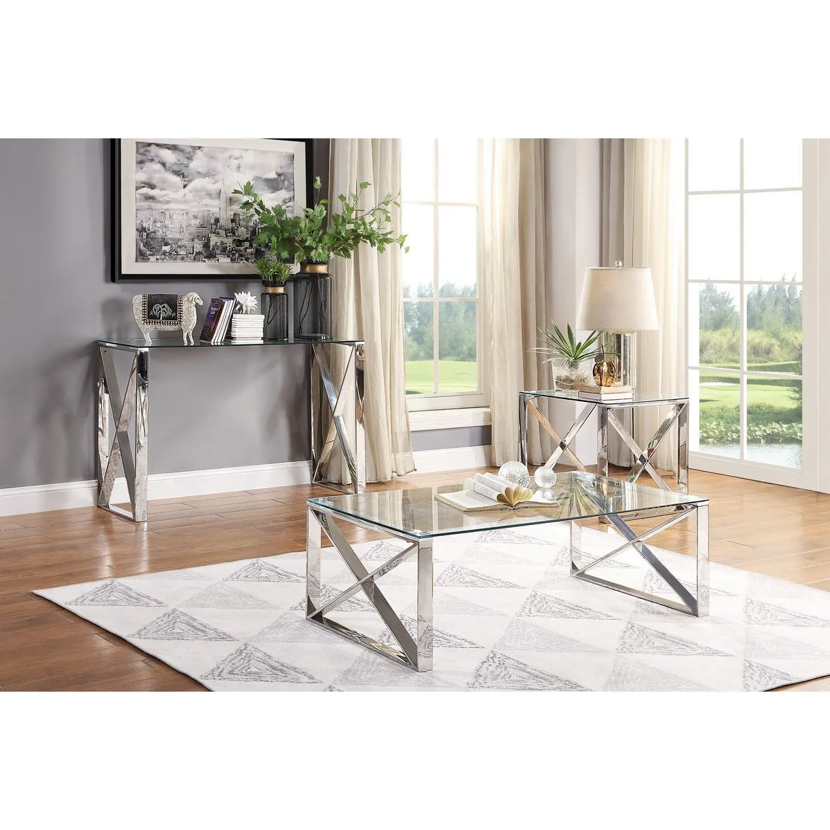 Rush X-Framed Tempered Glass Sofa Table