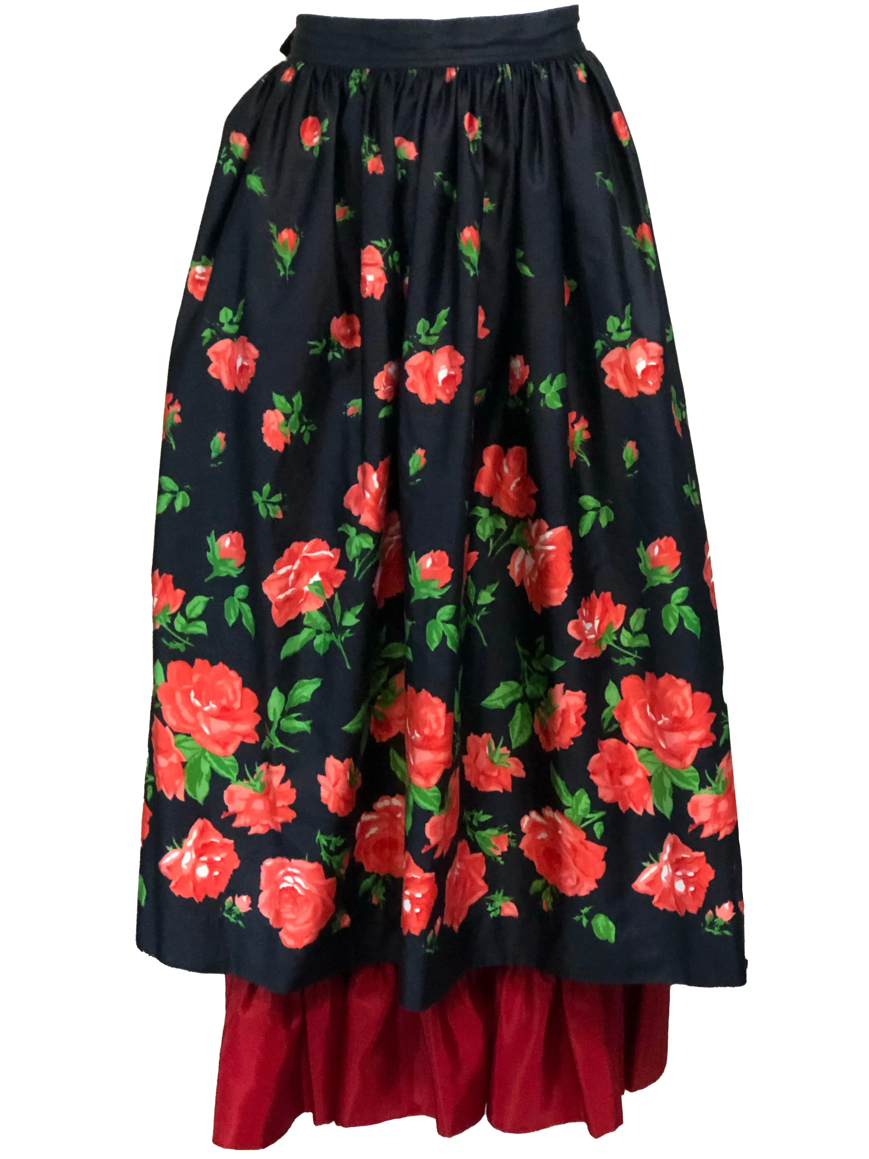 Saint Laurent Rive Gauche Layered Peasant skirt in Black and Red Floral