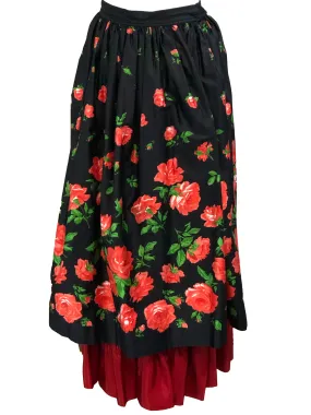 Saint Laurent Rive Gauche Layered Peasant skirt in Black and Red Floral