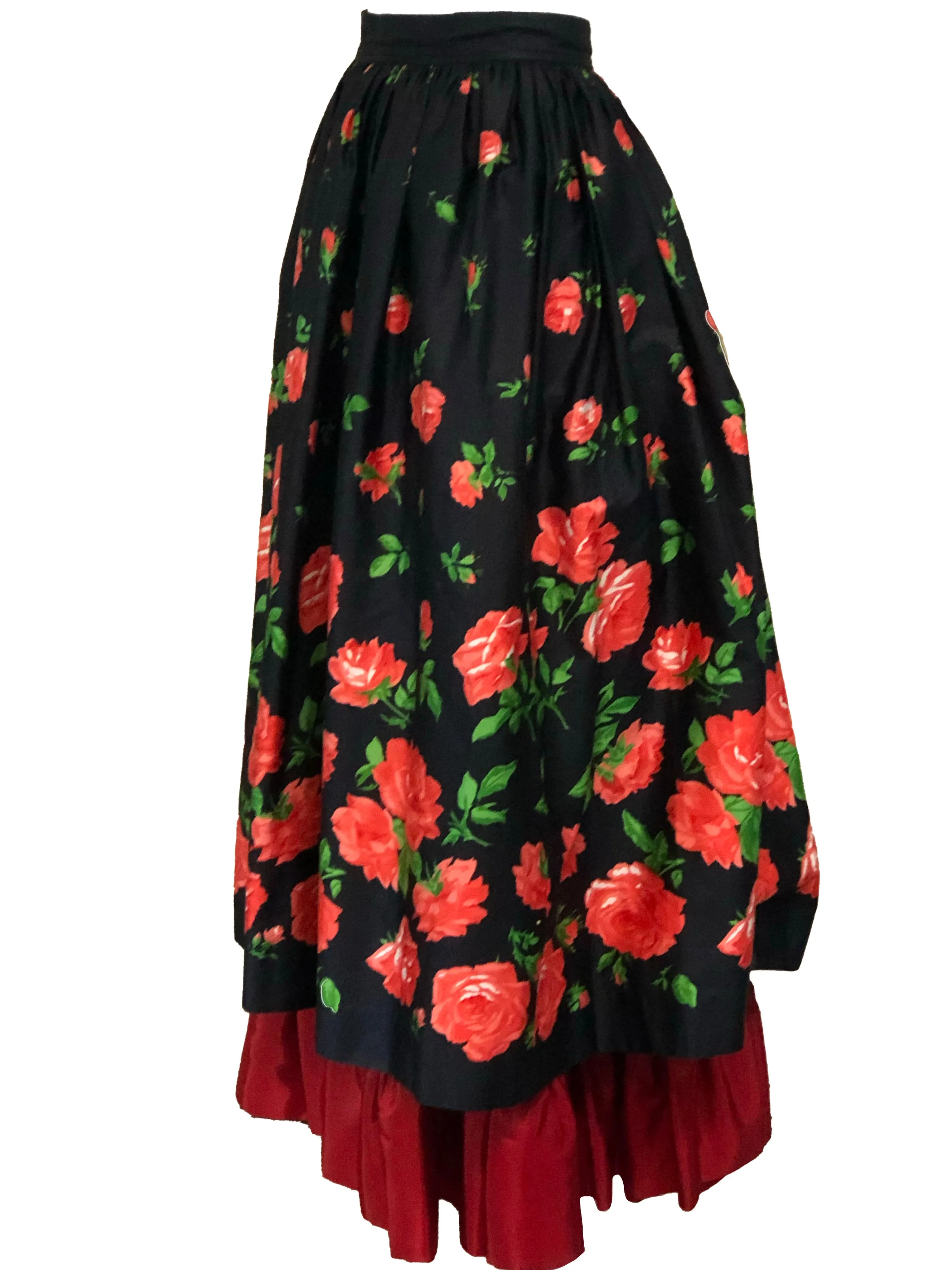 Saint Laurent Rive Gauche Layered Peasant skirt in Black and Red Floral