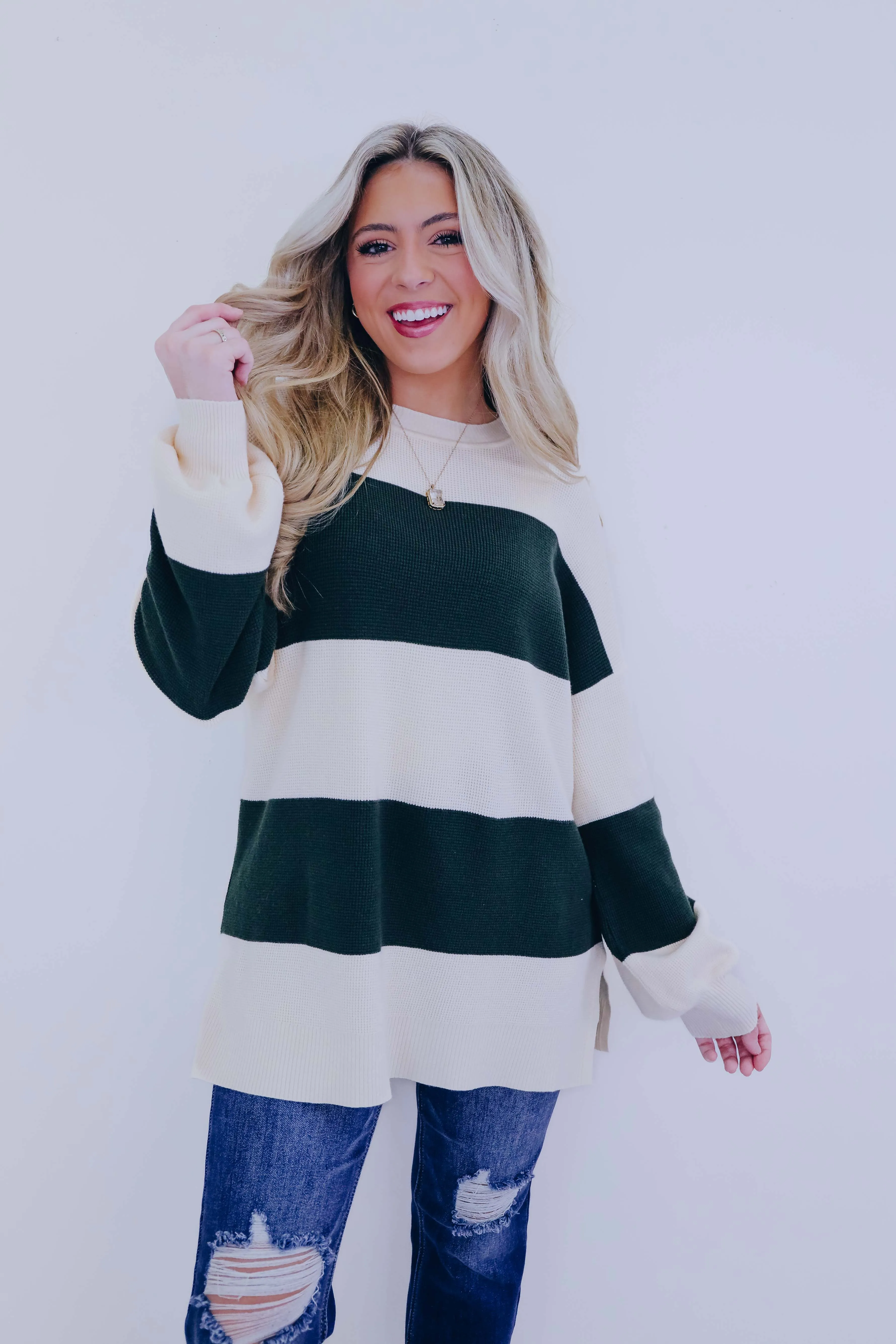 Santana Striped Slit Hem Sweater- 2 Colors