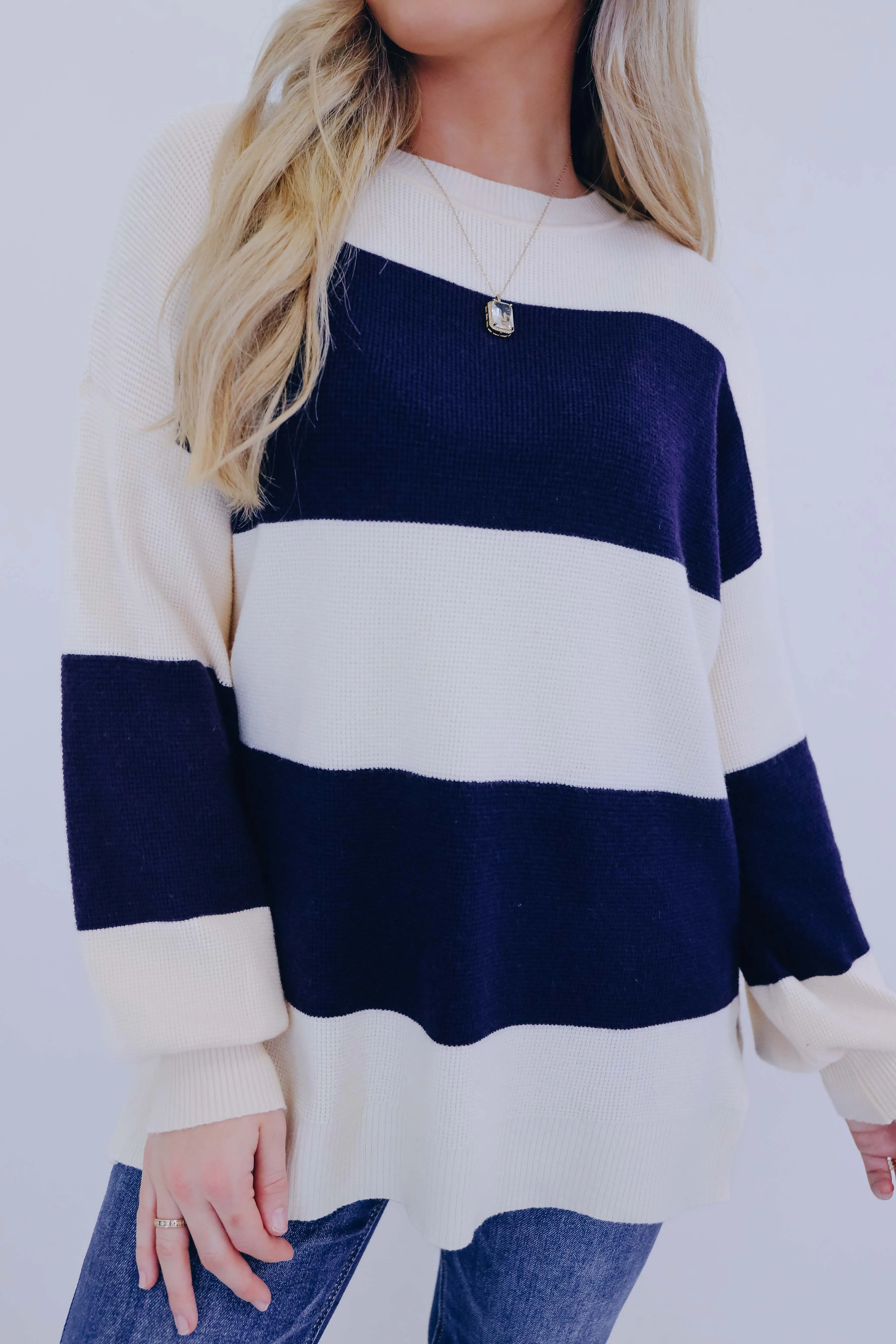 Santana Striped Slit Hem Sweater- 2 Colors