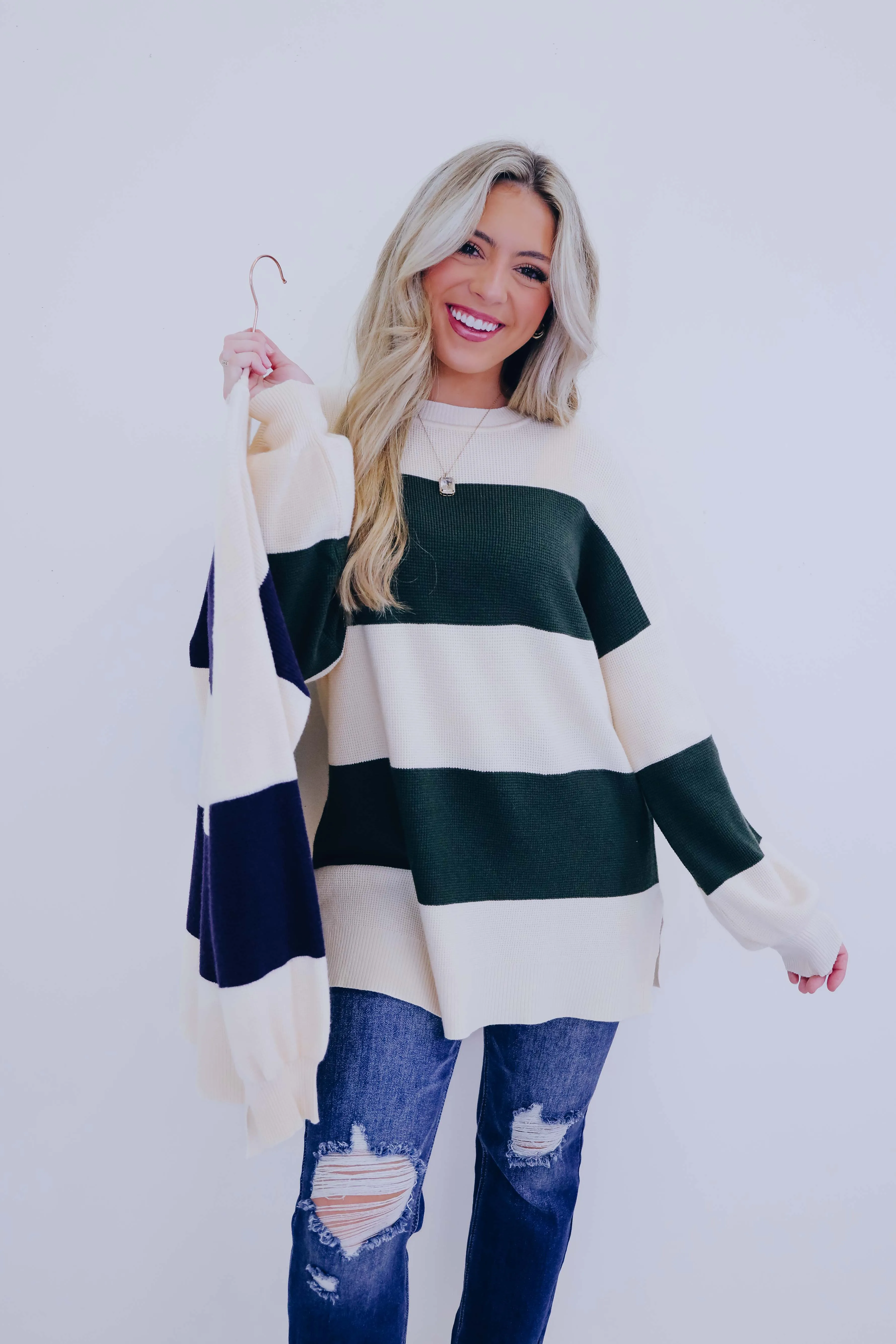 Santana Striped Slit Hem Sweater- 2 Colors