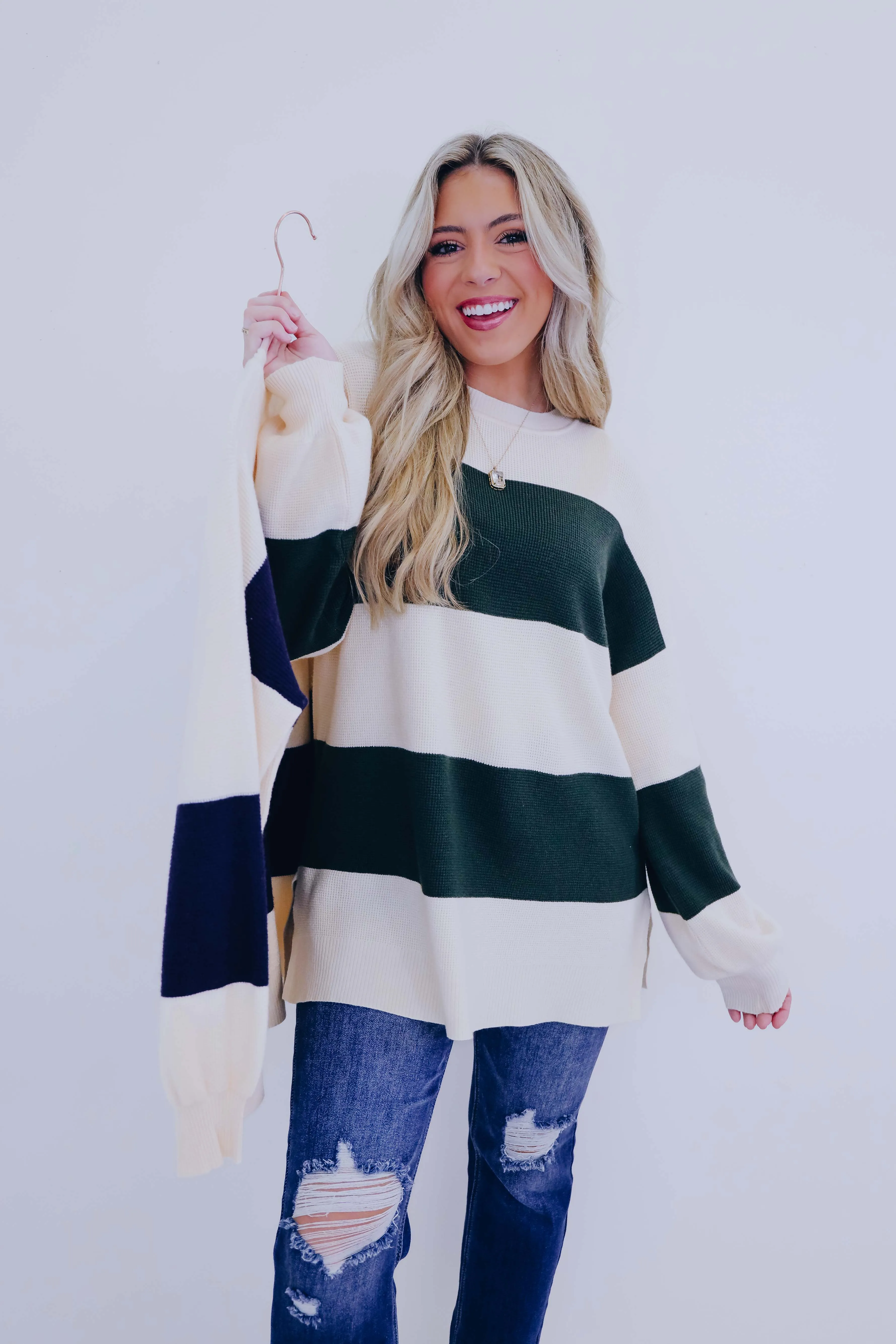 Santana Striped Slit Hem Sweater- 2 Colors