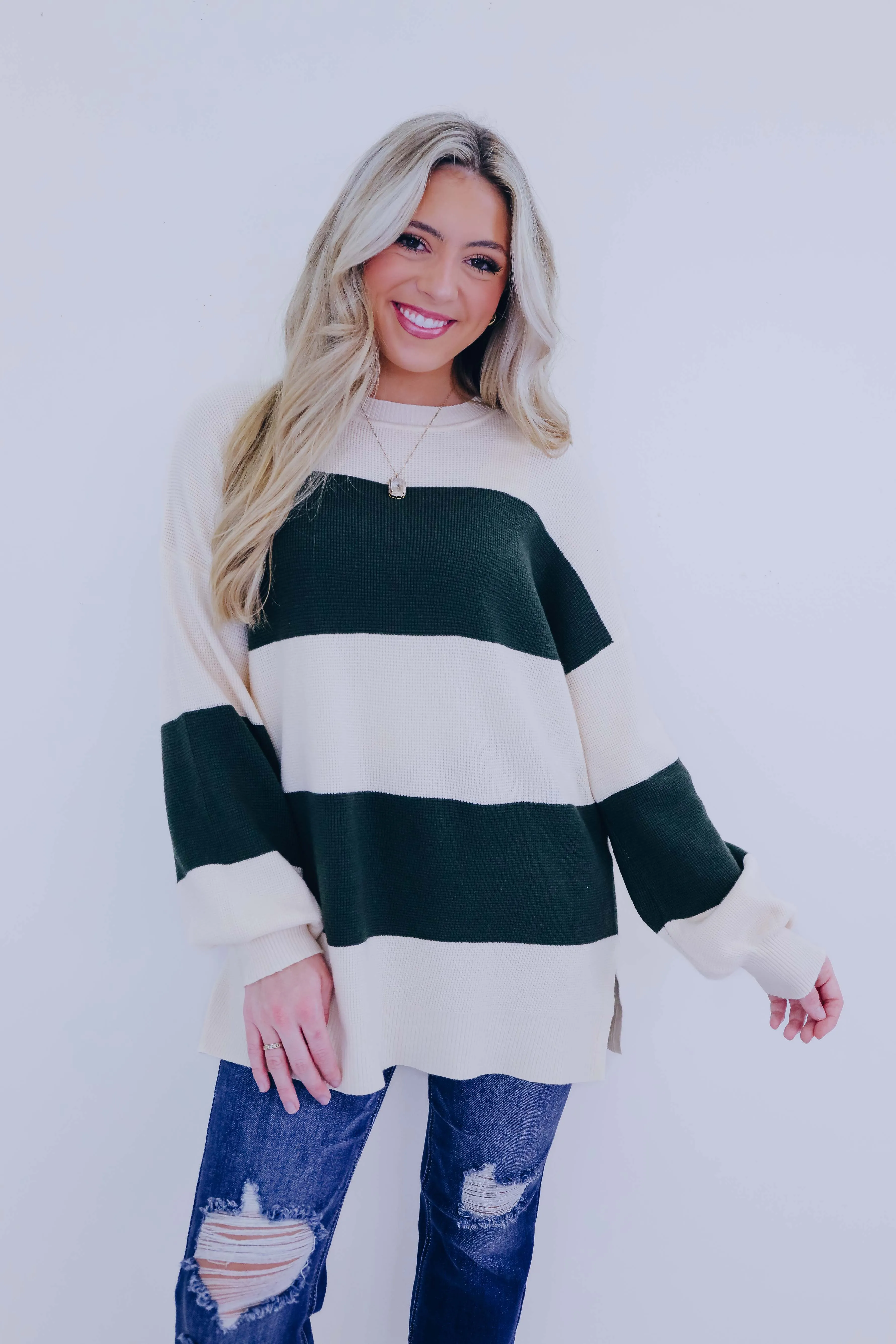 Santana Striped Slit Hem Sweater- 2 Colors