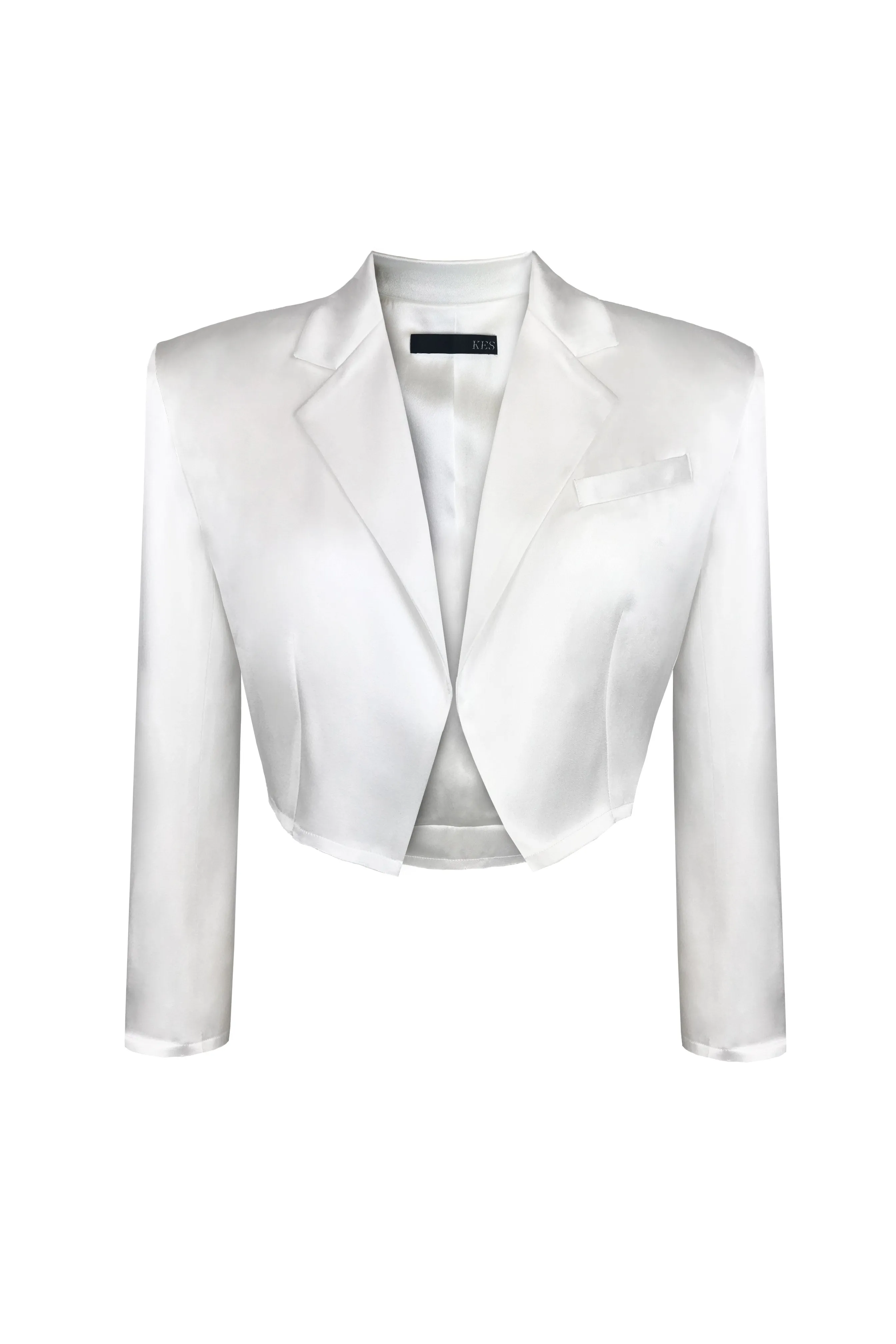 Satin Cropped Blazer - Natural