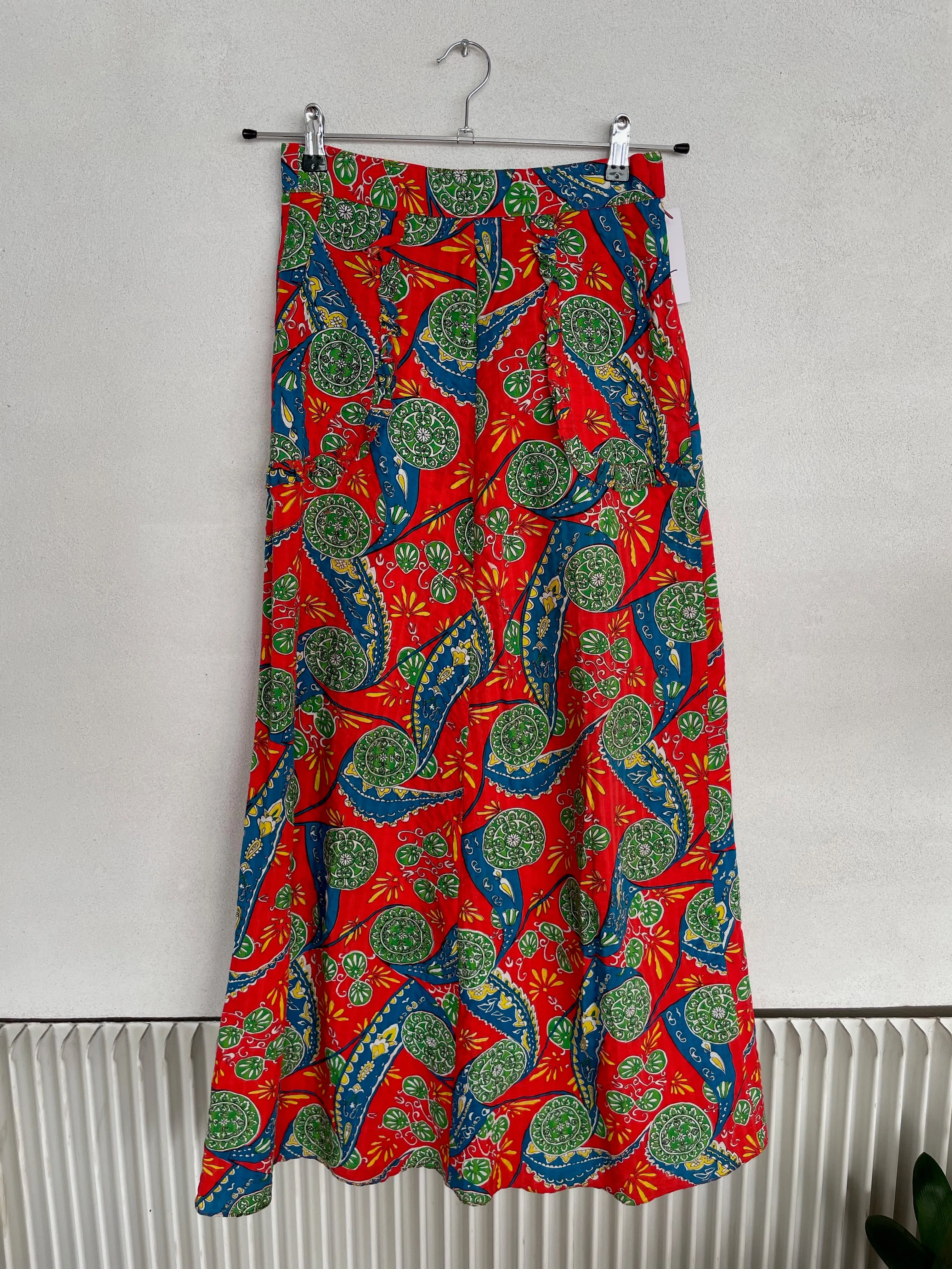 Seersucker Maxi Print 70s Skirt