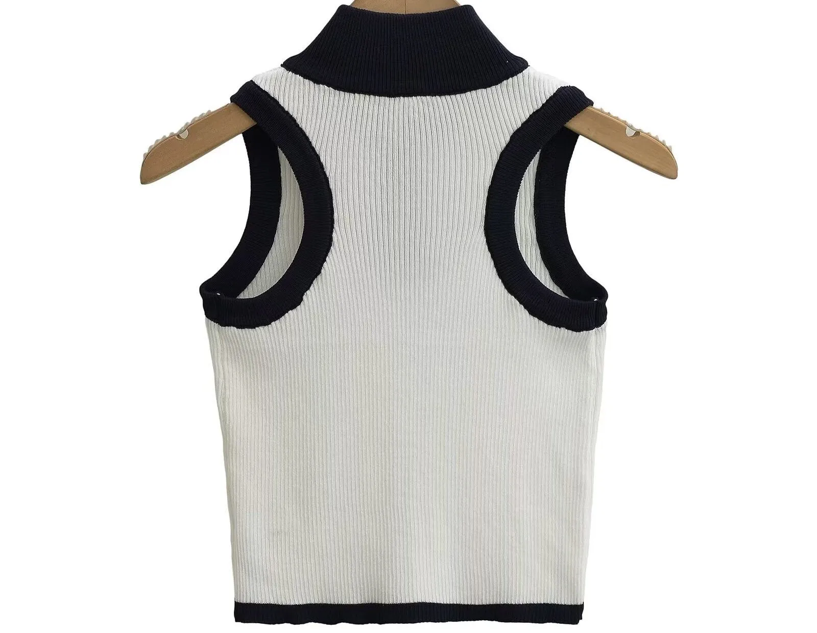 Sexy Slim Fit Contrast Colors Half Zipper Short Knitted Vest Top