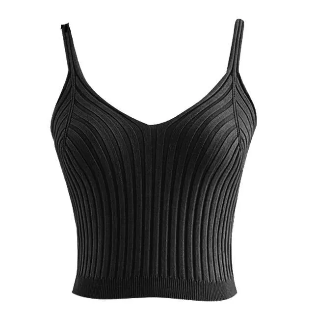 Sexy V-neck Knitted One Size Ladies Basic Vest Streetwear Autumn Tight Elasticity Tops