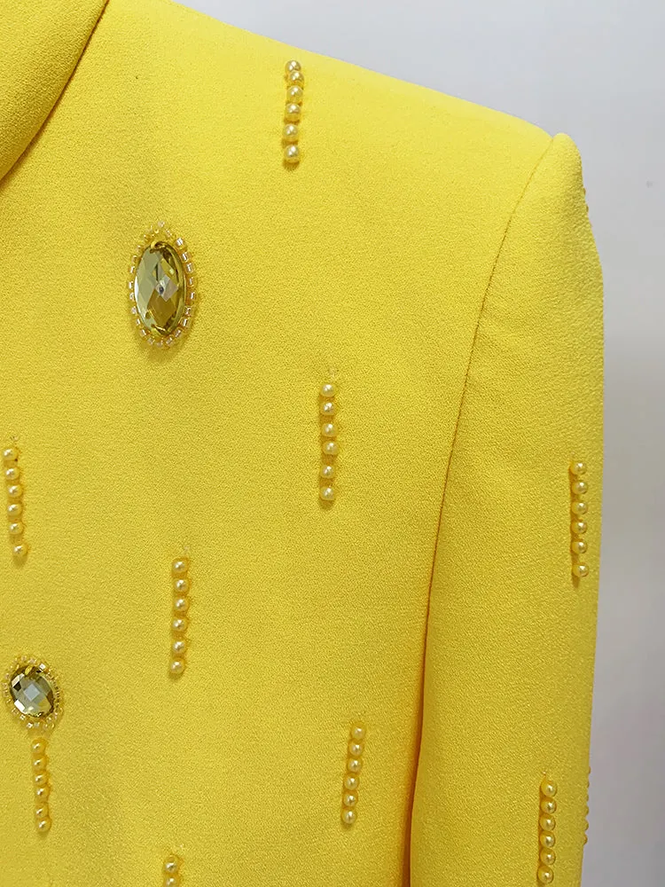 Sexy Yellow Bejeweled 2 Piece Bolero Jacket & Mini Skirt Set