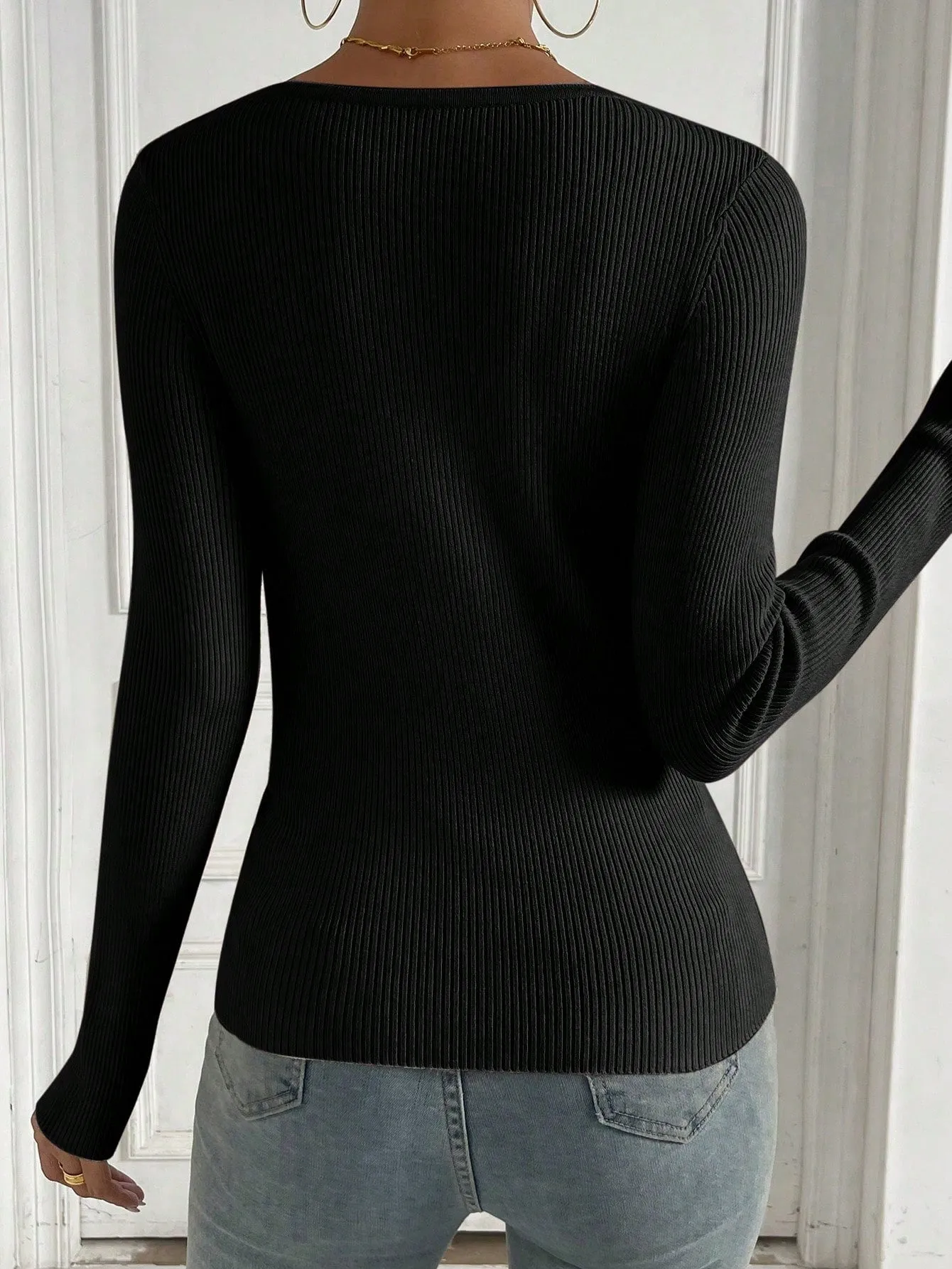 SHEIN Privé Scoop Neck Ribbed Knit Sweater