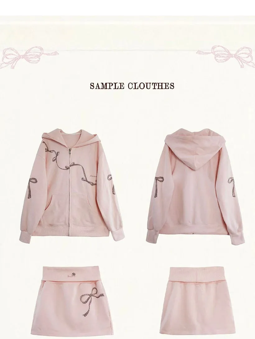 Sic Astra Soft Baby Pink Ribbon Hoodie Skirt Set