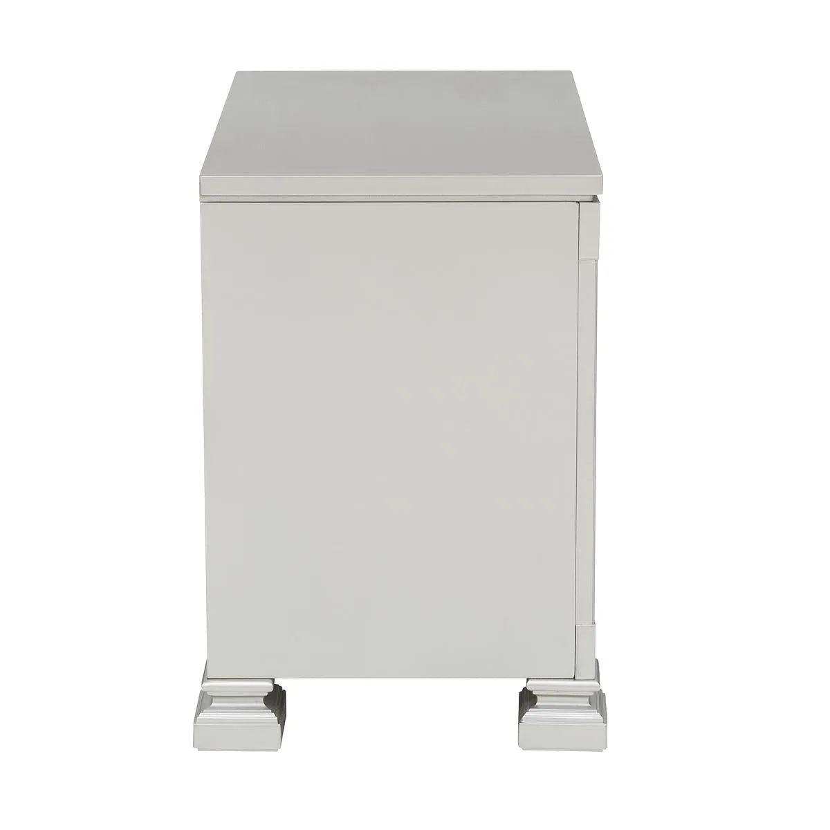 Silver Elegance Night Stand with Embossed Drawer Front and Crystal Accents