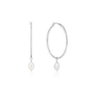 Silver Pearl Hoop Earrings