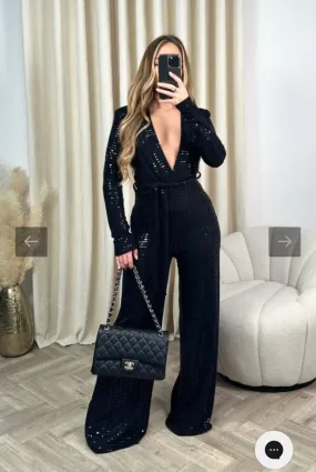 SINI BLACK SEQUIN JUMPSUIT