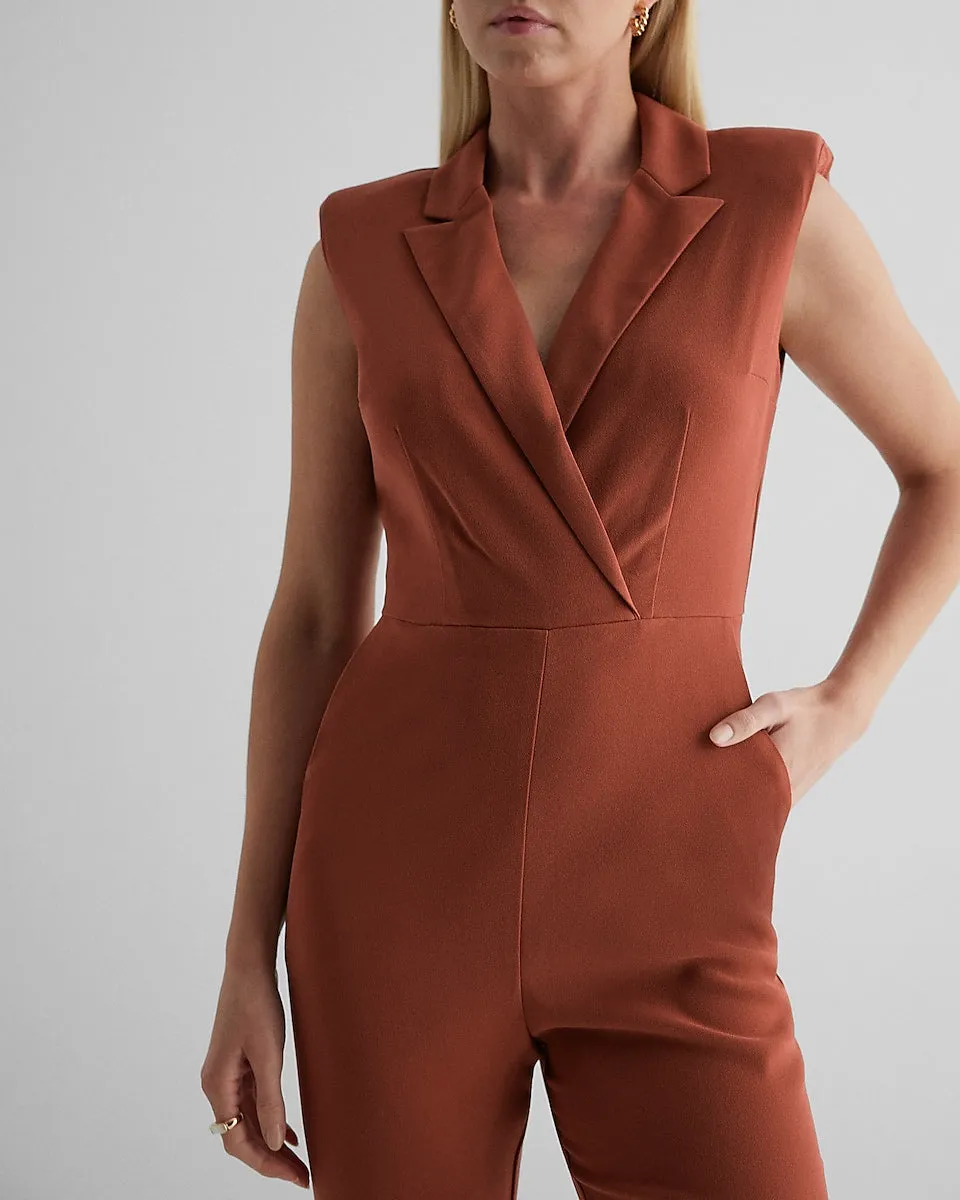 Sleeveless Peak Lapel Blazer Jumpsuit in Bullion