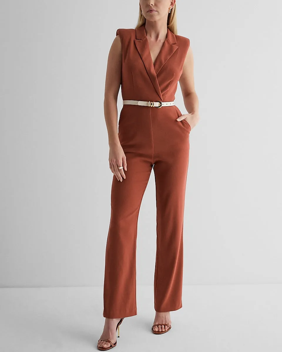 Sleeveless Peak Lapel Blazer Jumpsuit in Bullion