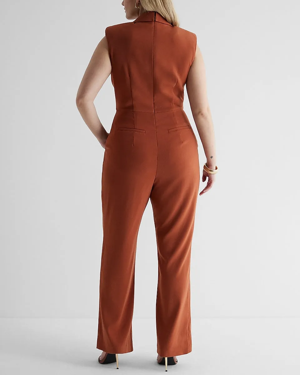 Sleeveless Peak Lapel Blazer Jumpsuit in Bullion